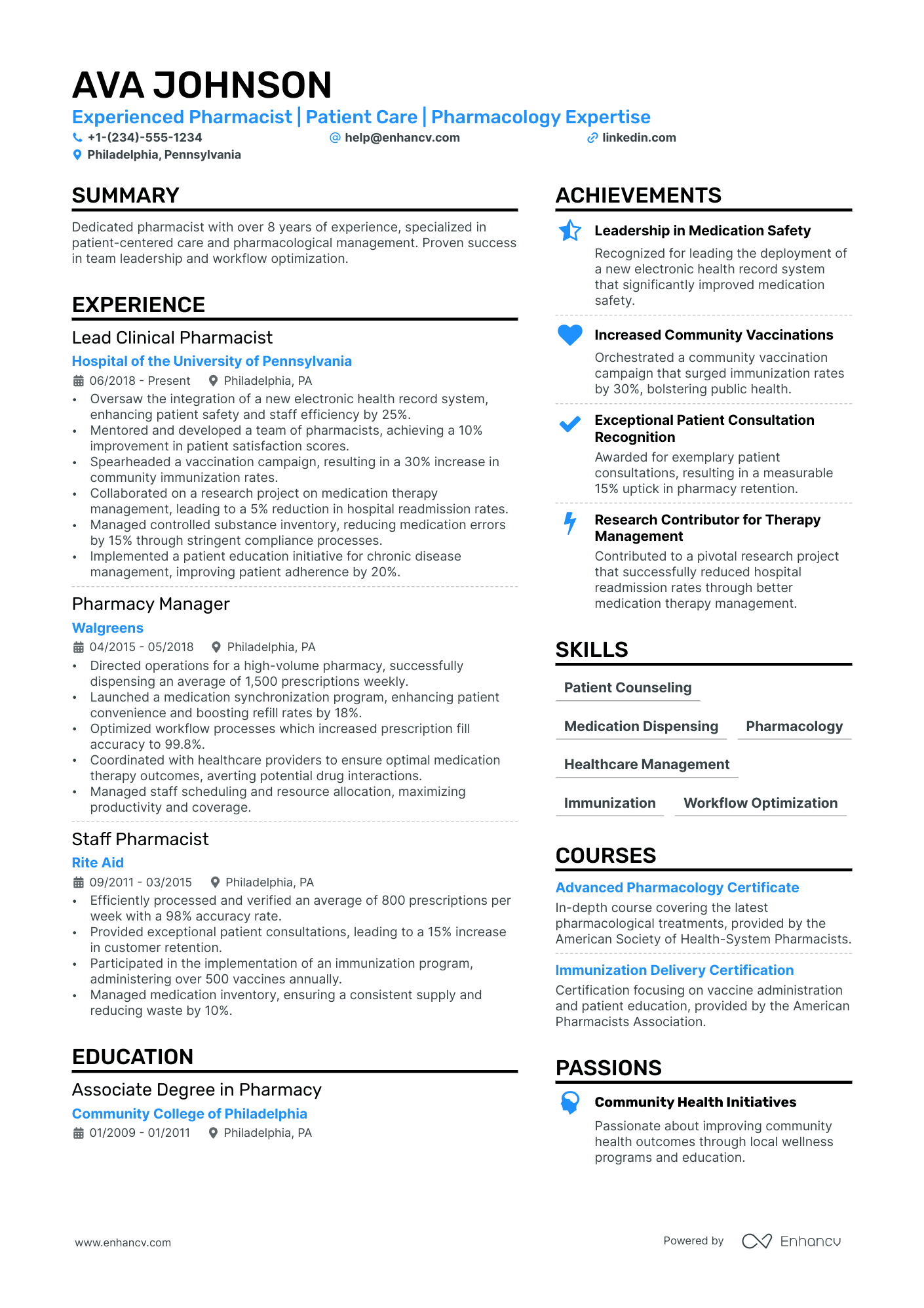 A resume example of a CVS Pharmacist