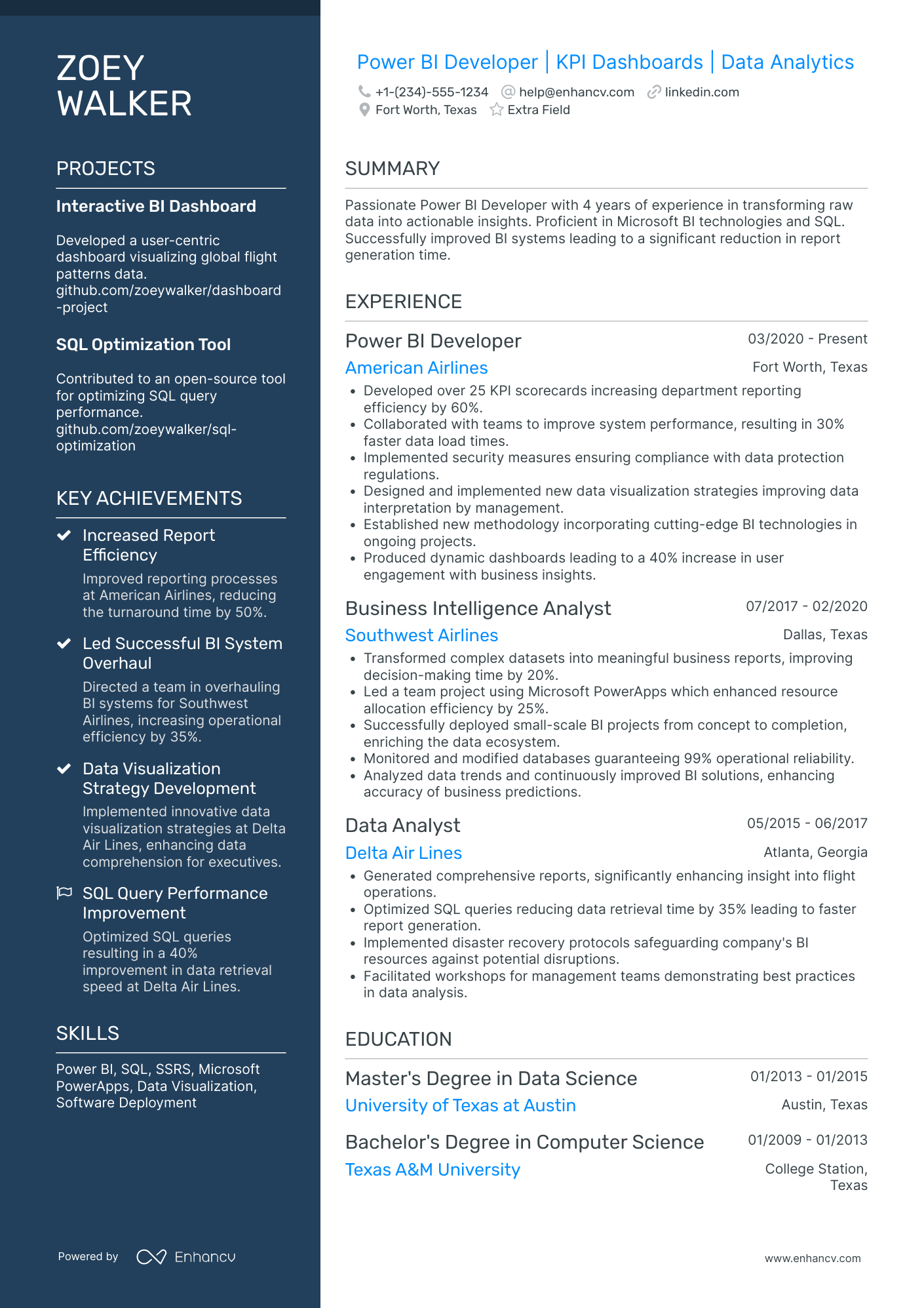 A resume example of a Senior Power BI Engineer