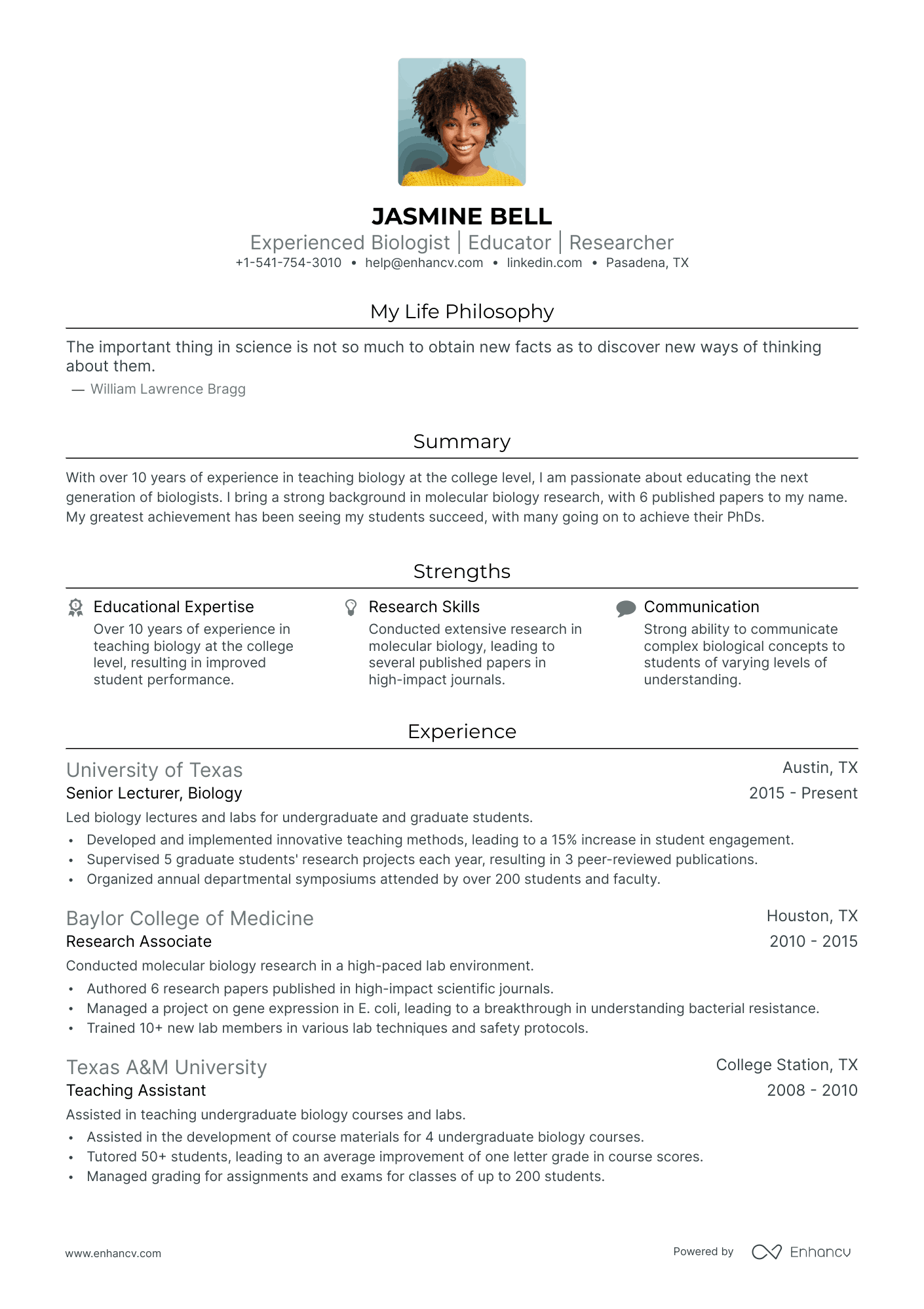 A resume example of a Traditional