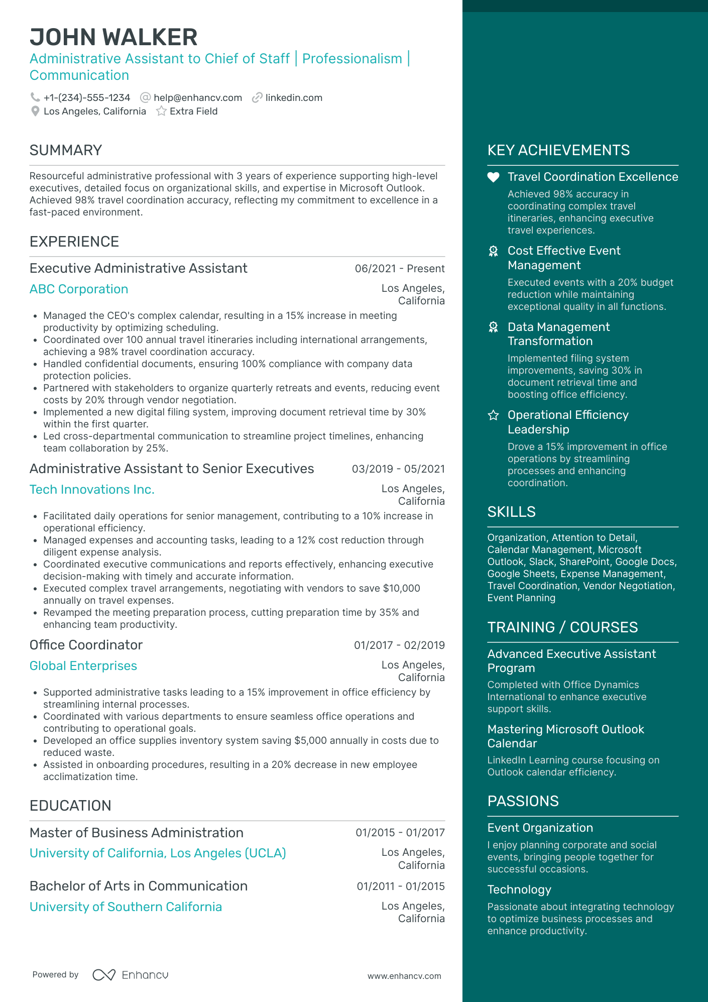 A resume example of a Chief of Staff to the CEO