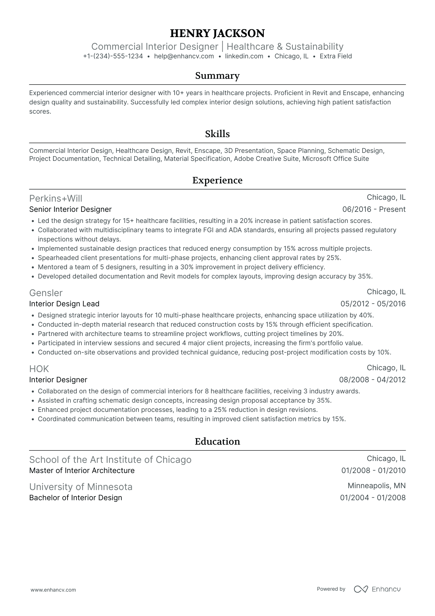 A resume example of a Commercial Interior Designer