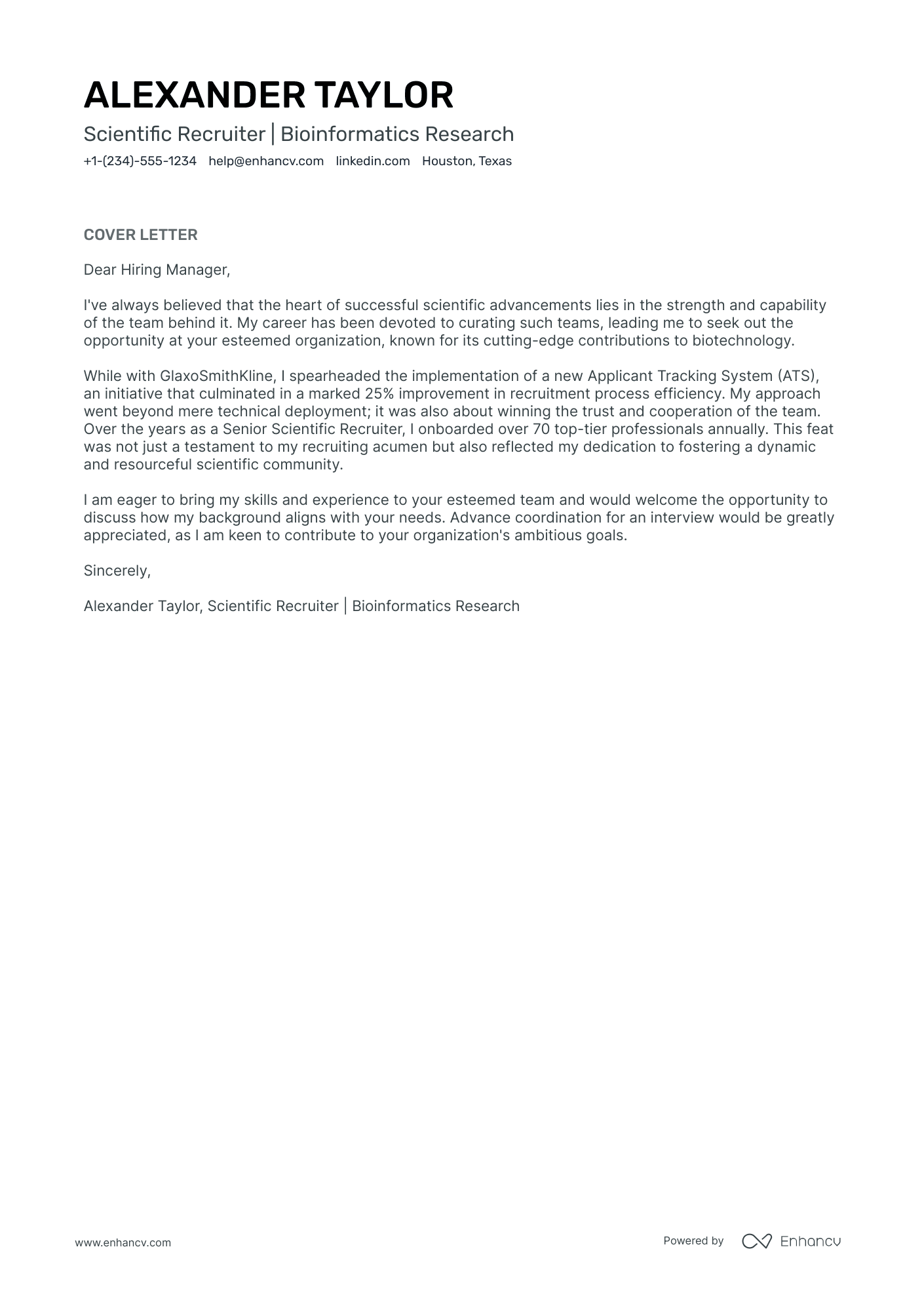 A resume example of a Scientific Recruiter