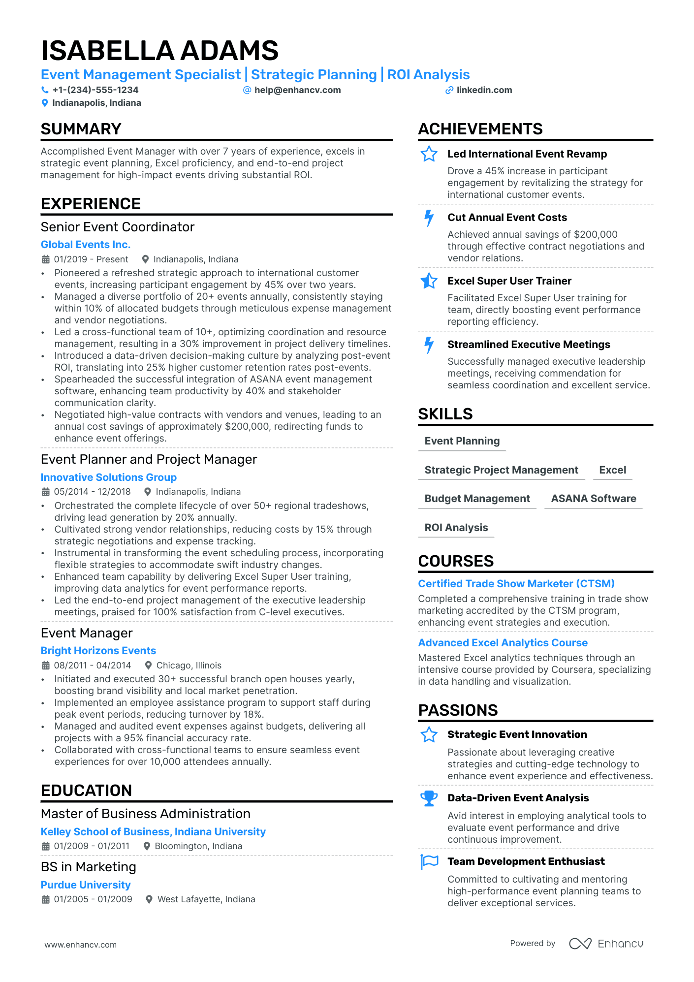 A resume example of a Event Marketing