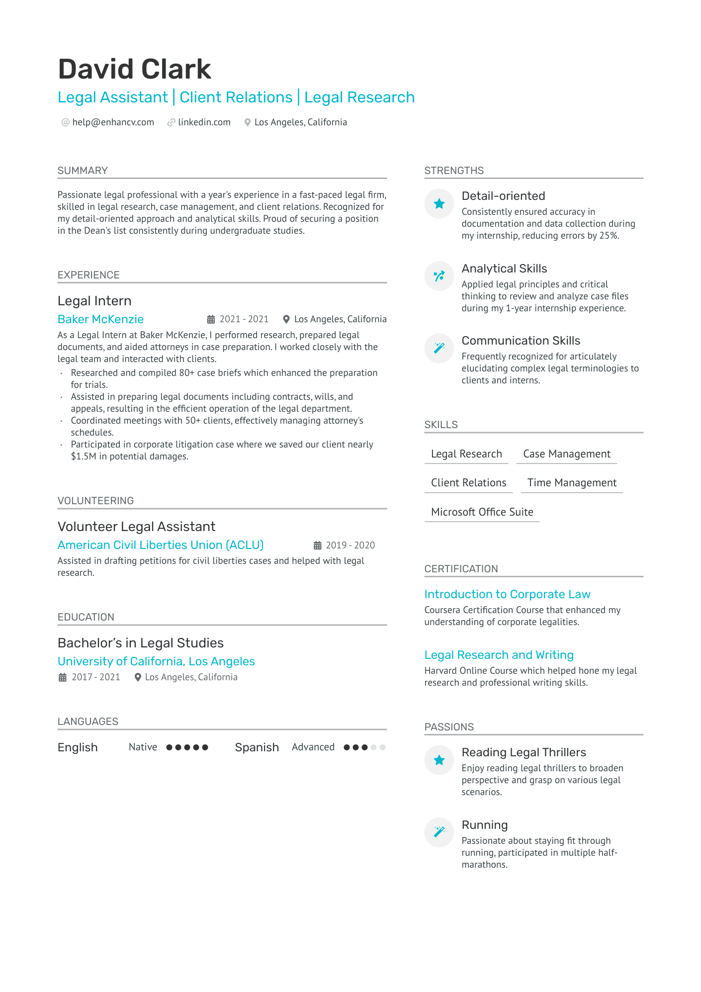 A resume example of a Entry Level Legal Assistant