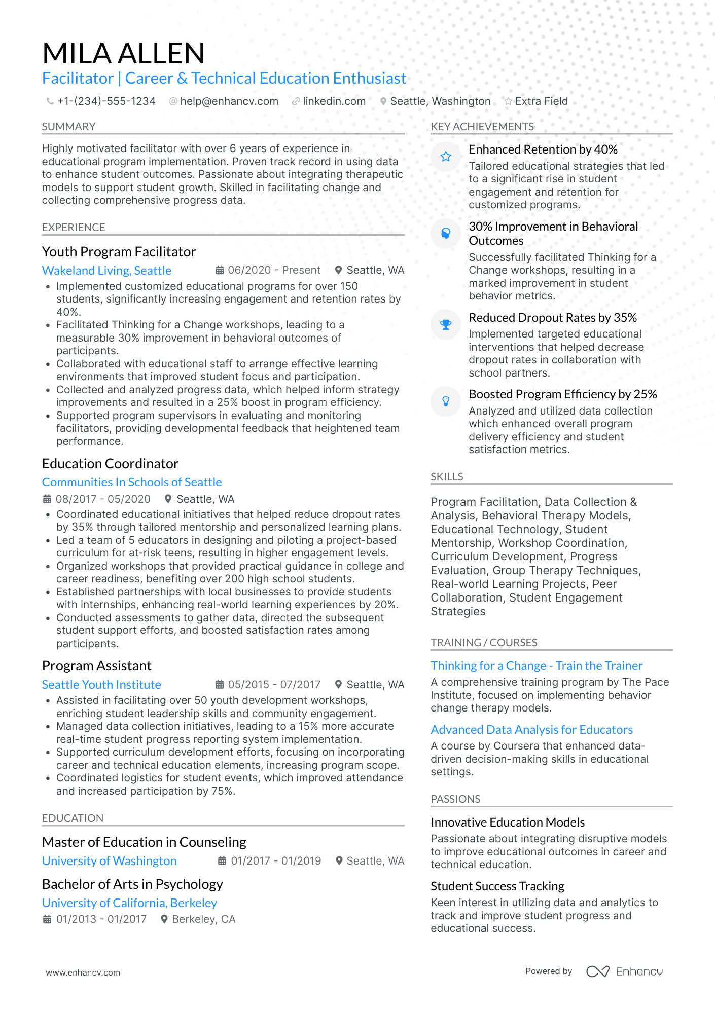 A resume example of a Career Change Facilitator