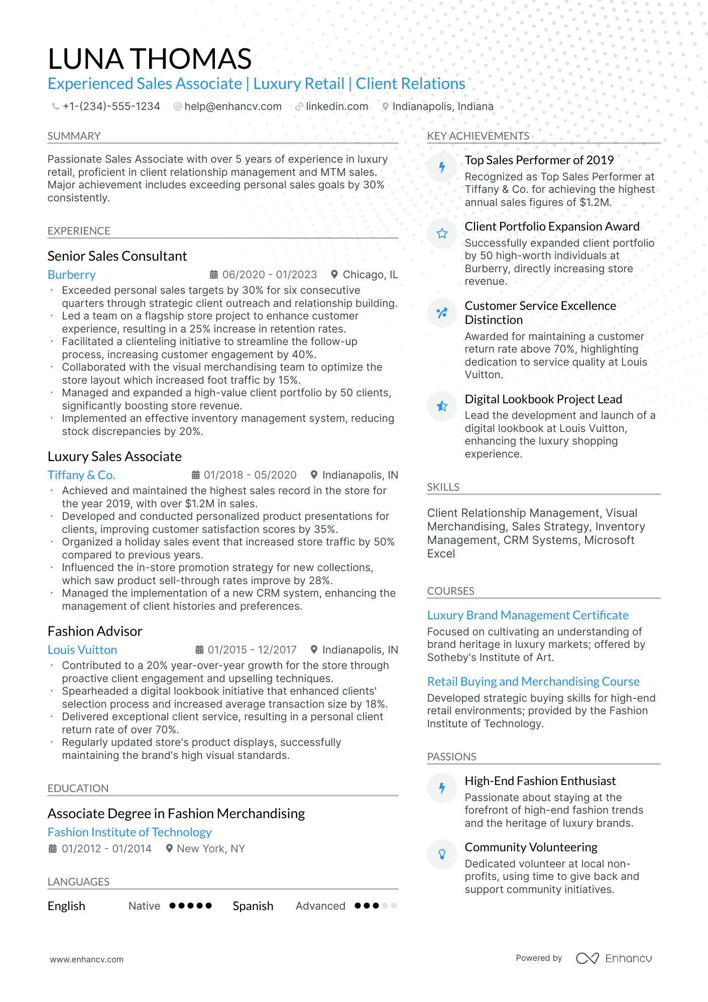 A resume example of a Modern