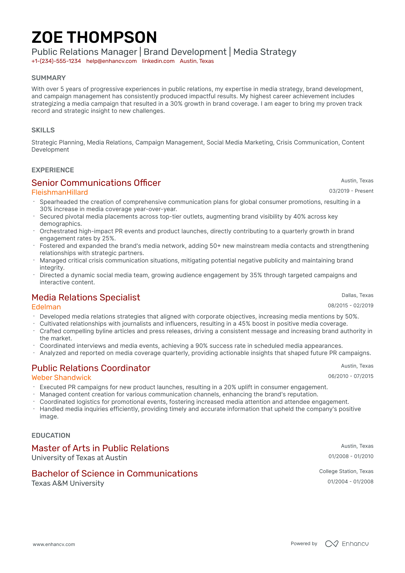 A resume example of a Classic