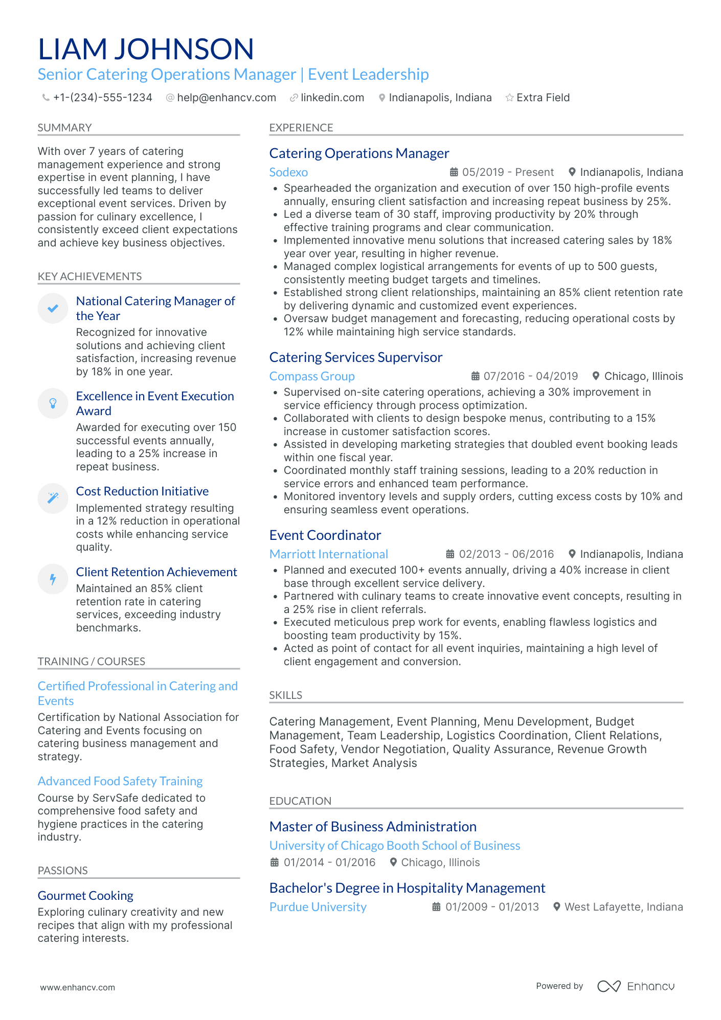 A resume example of a Catering Operations Supervisor