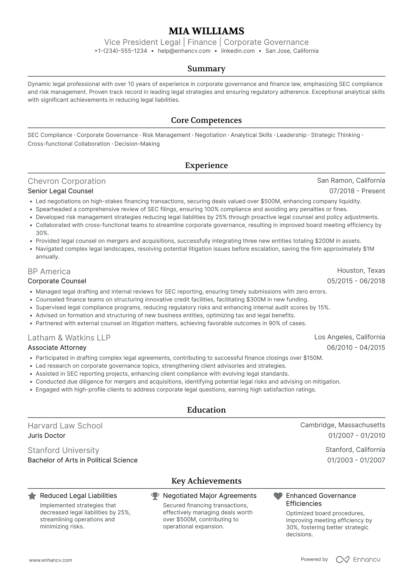 A resume example of a Chief Legal Officer in Financial Services