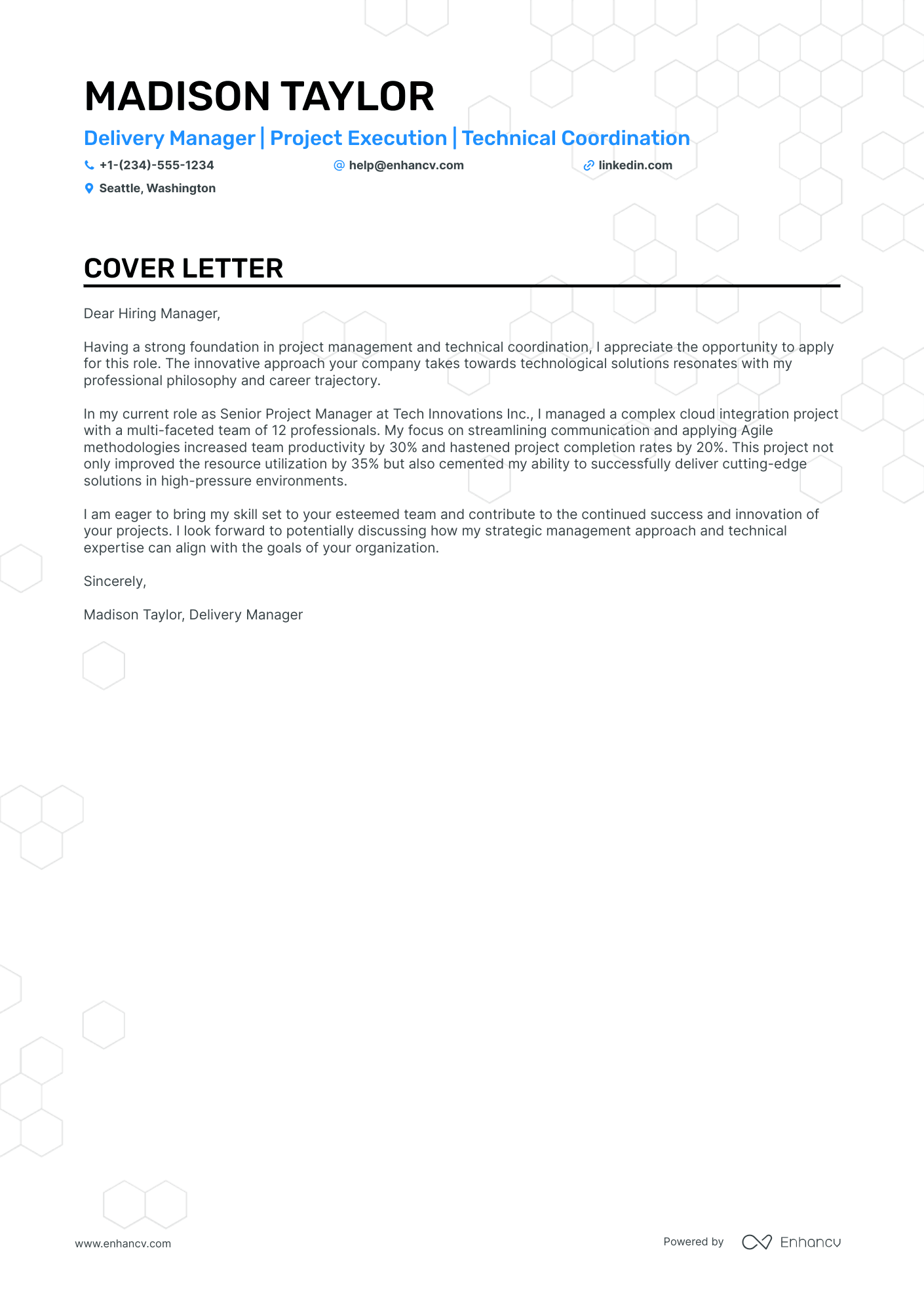 A resume example of a Delivery Manager