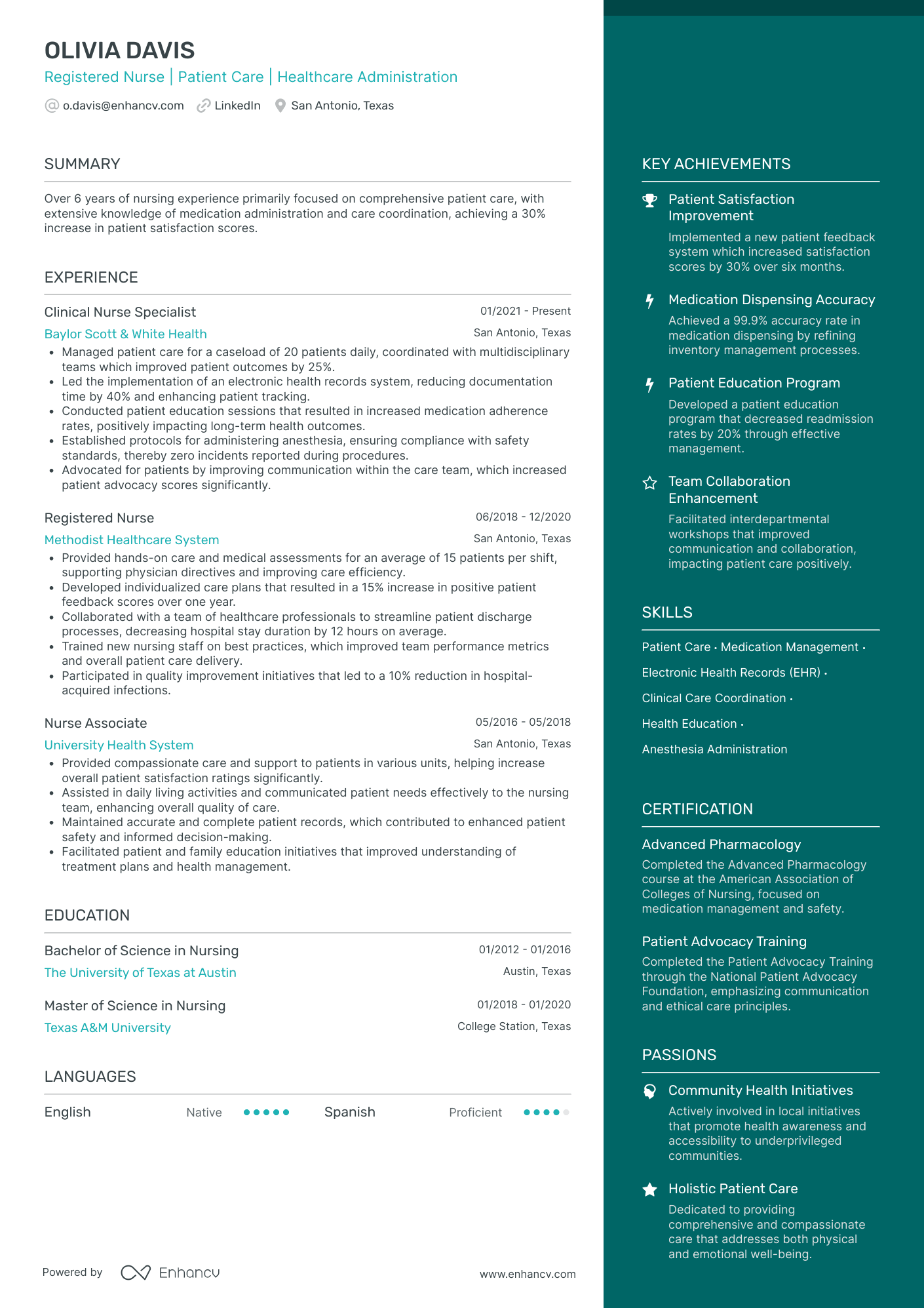 Registered Nurse | Patient Care | Healthcare Administration resume example