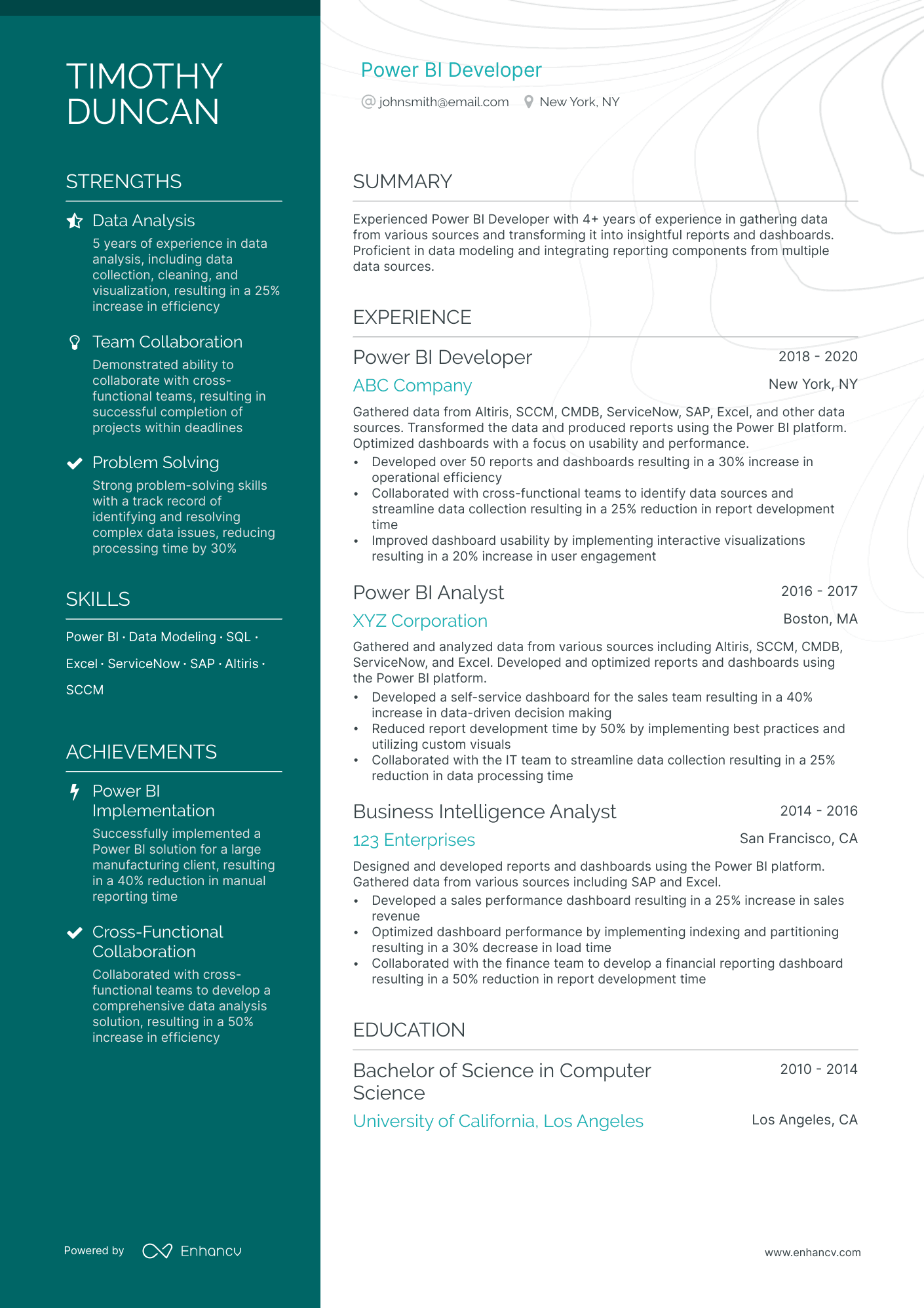 Power BI developer resume example