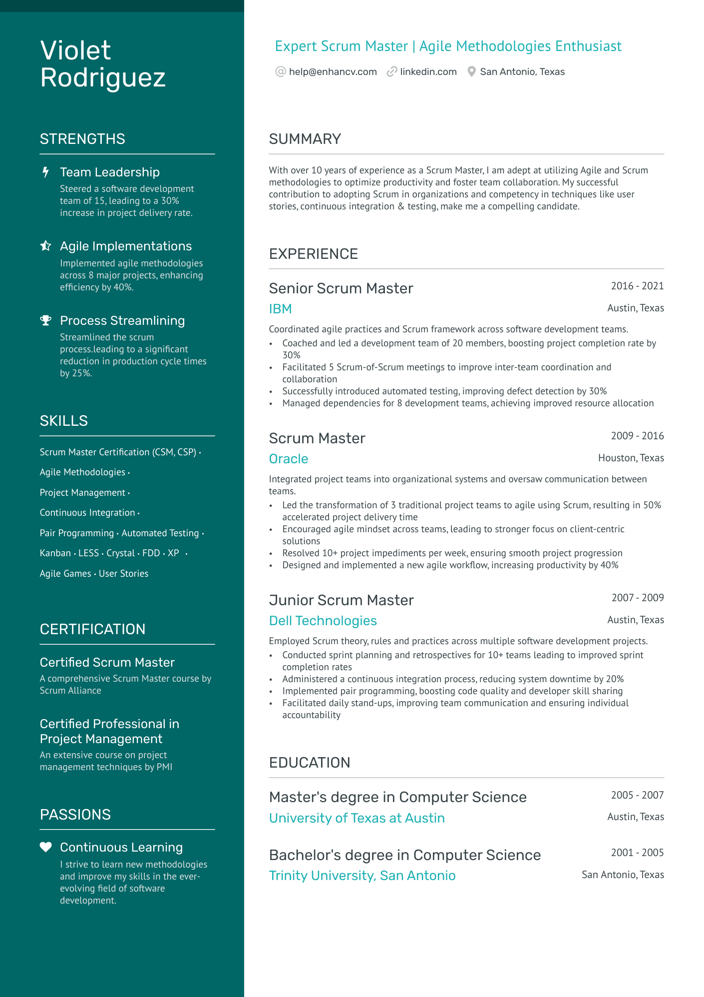 CSM Scrum Master Resume Example