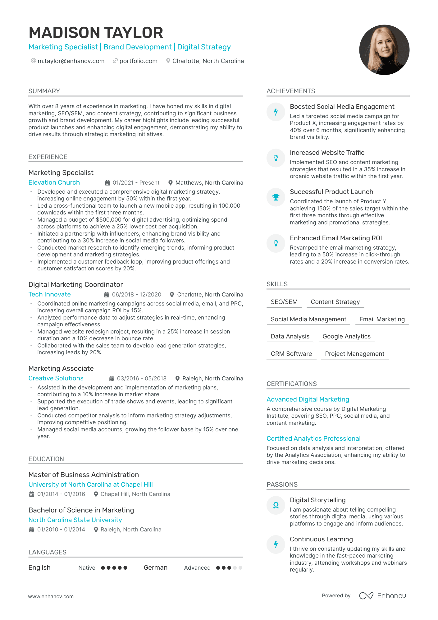 Marketing Specialist Resume Example