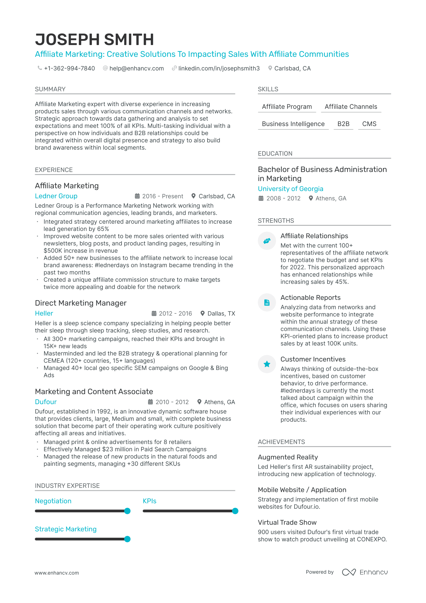 Affiliate Marketing Resume Example