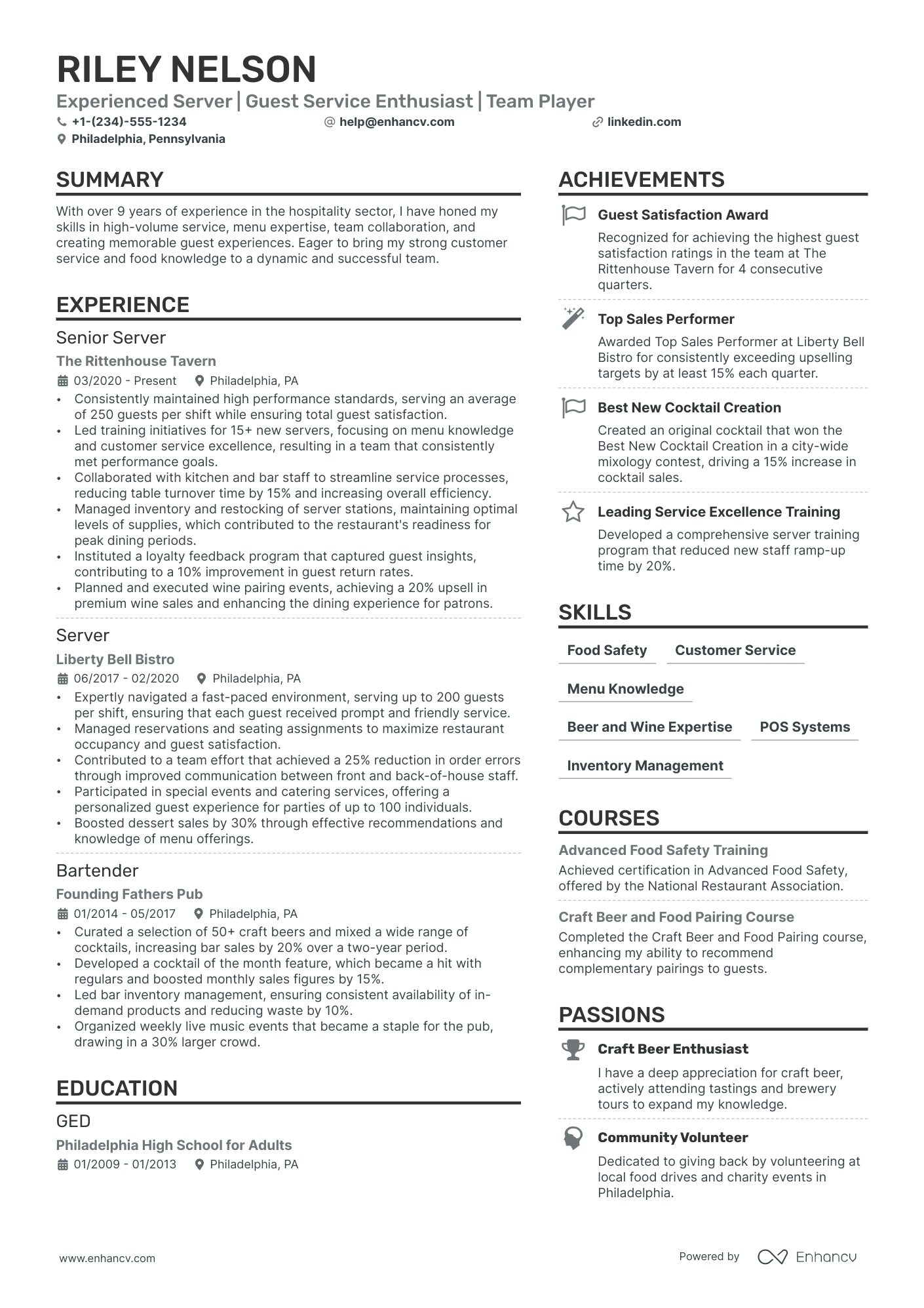 Bartender Server Resume Example