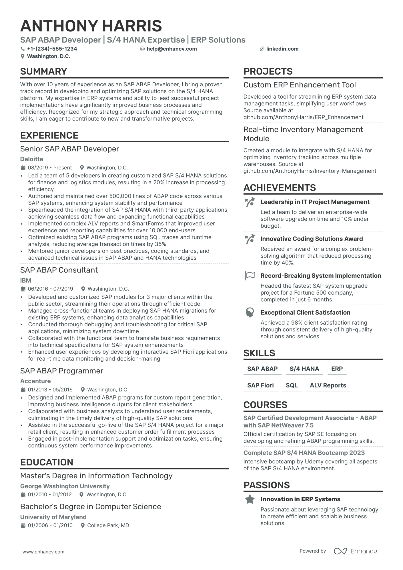 SAP Abap Developer Resume Example