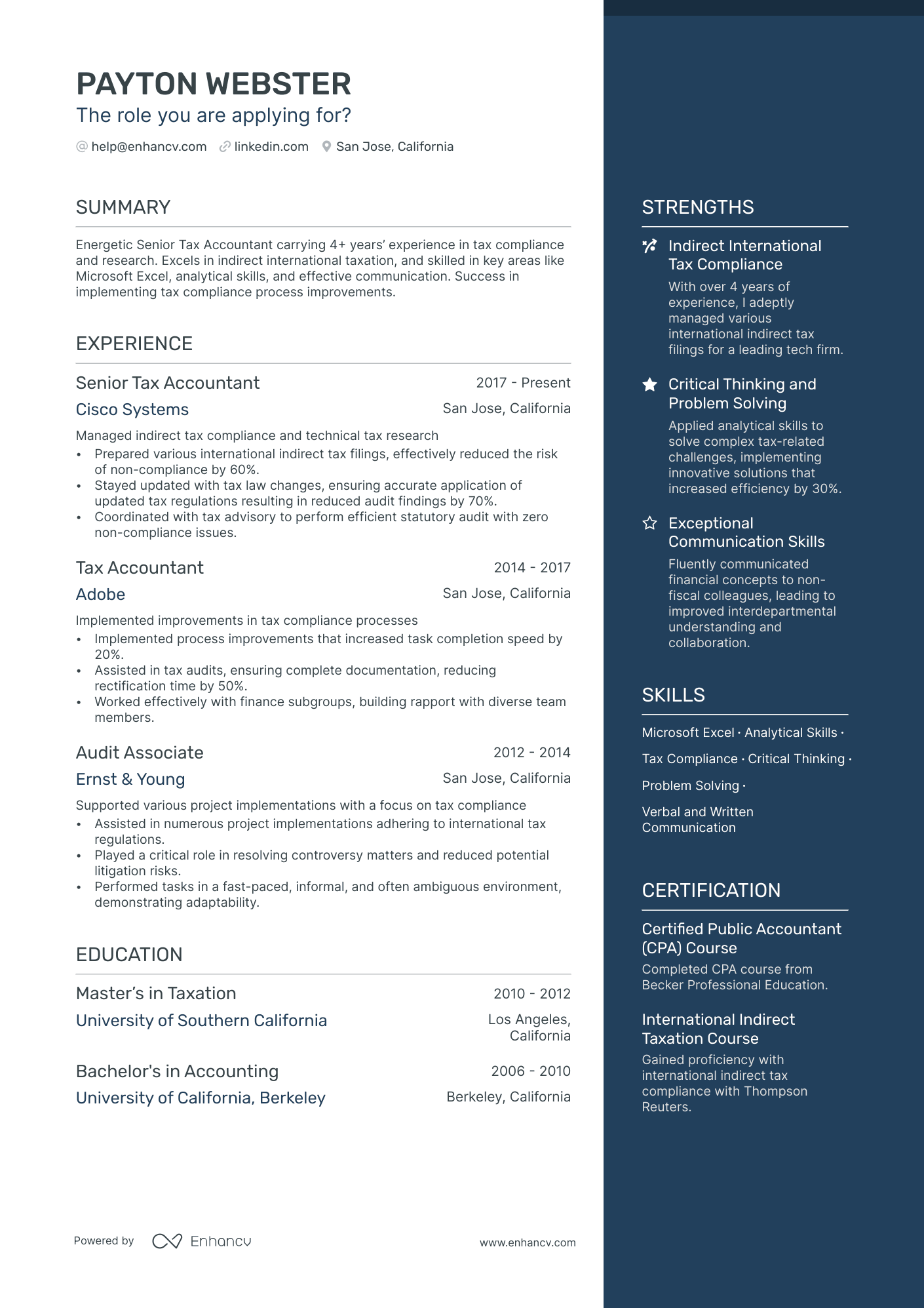 Senior Tax Accountant Resume Example