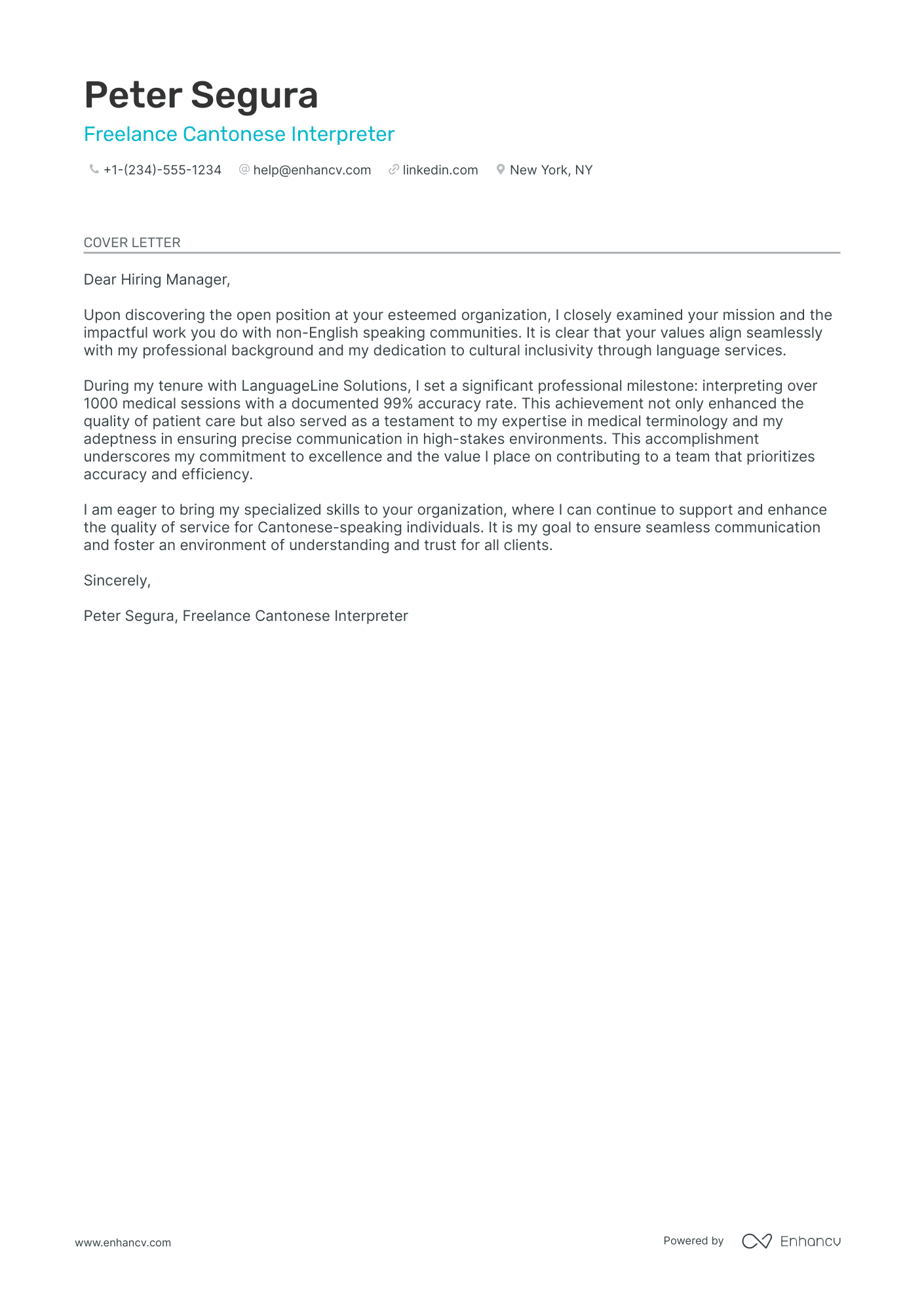 Freelance Translator Resume Example