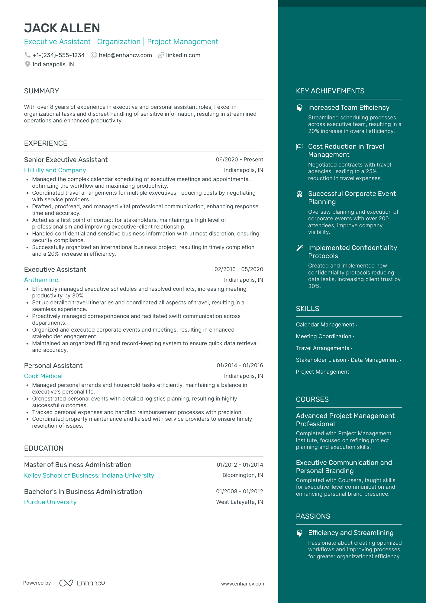 Personal Executive Assistant Resume Example