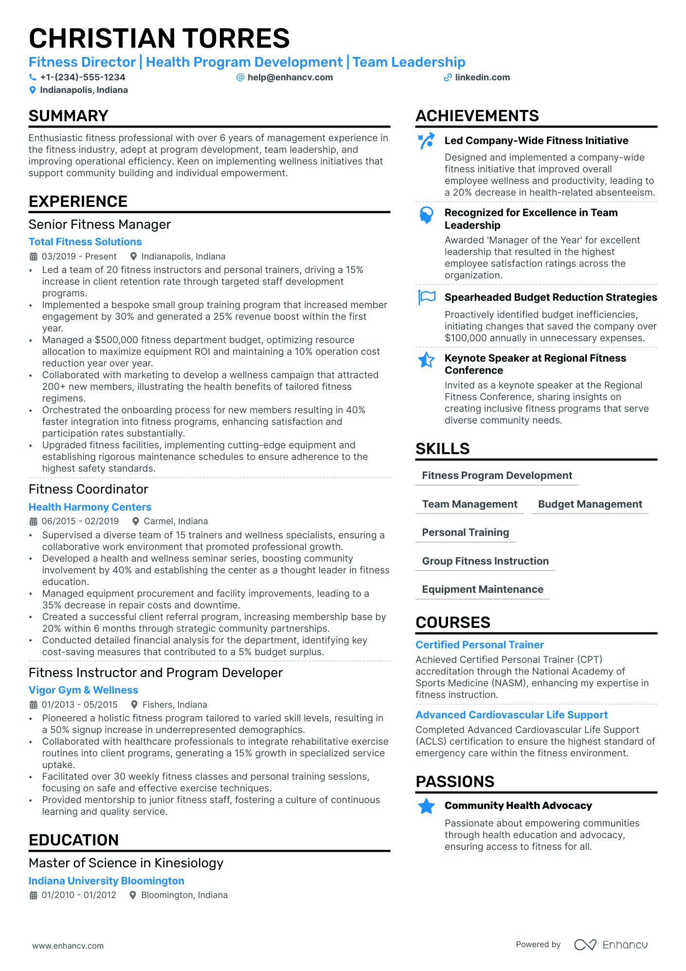 Fitness Director Resume Example