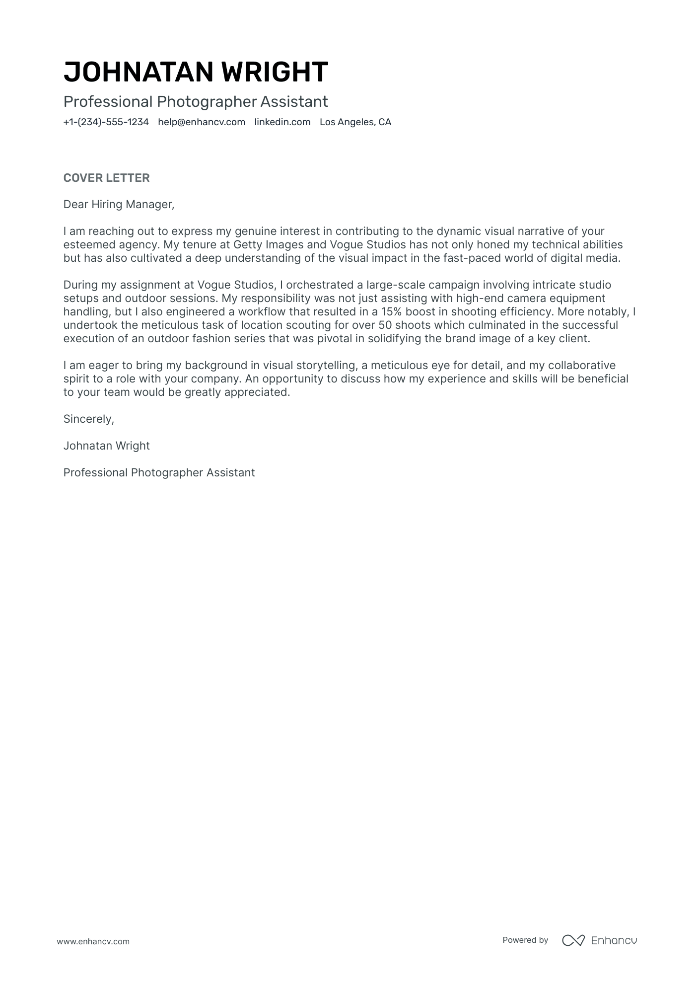 Photographer Assistant Resume Example
