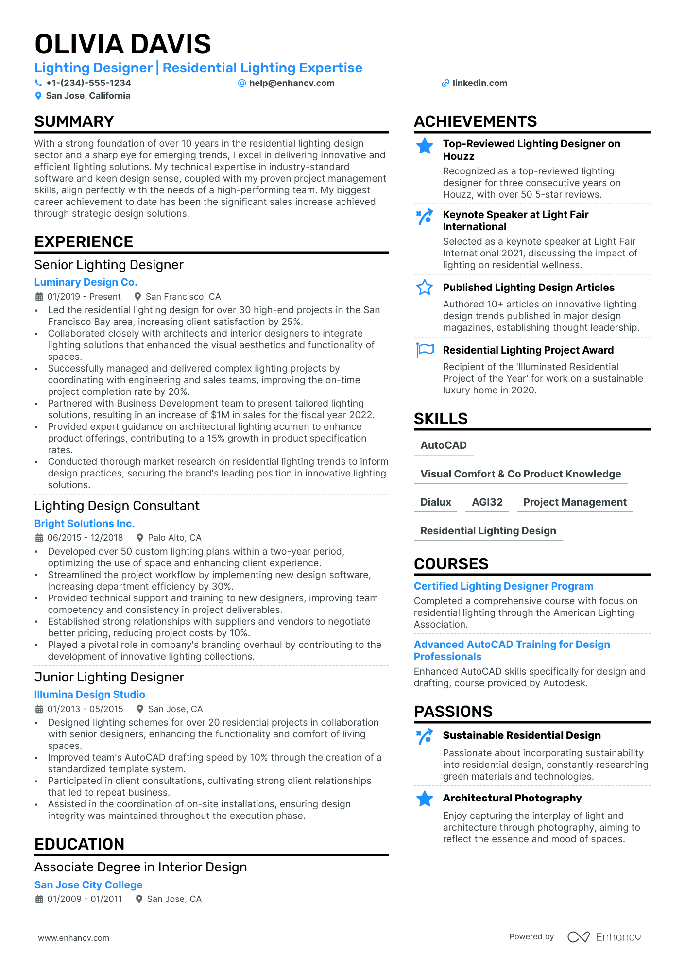 Lighting Designer Resume Example