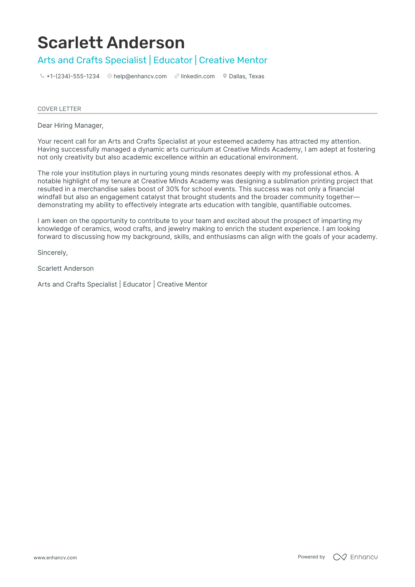 Creative Art Teacher Resume Example