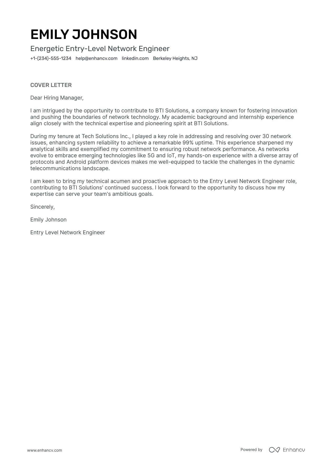 Entry Level Network Engineer Resume Example