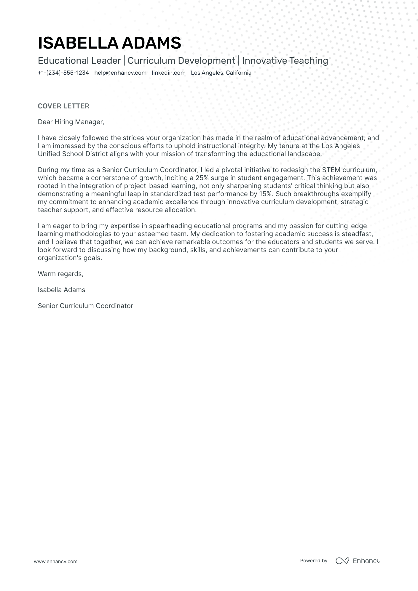 Department Head Resume Example