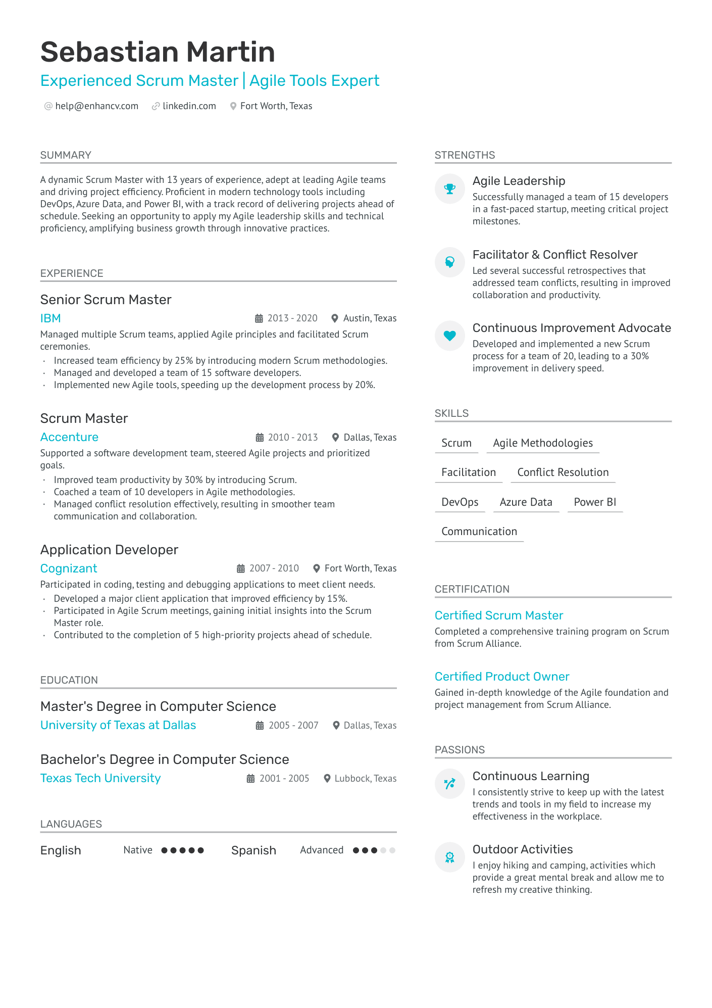 Agile Scrum Master Resume Example