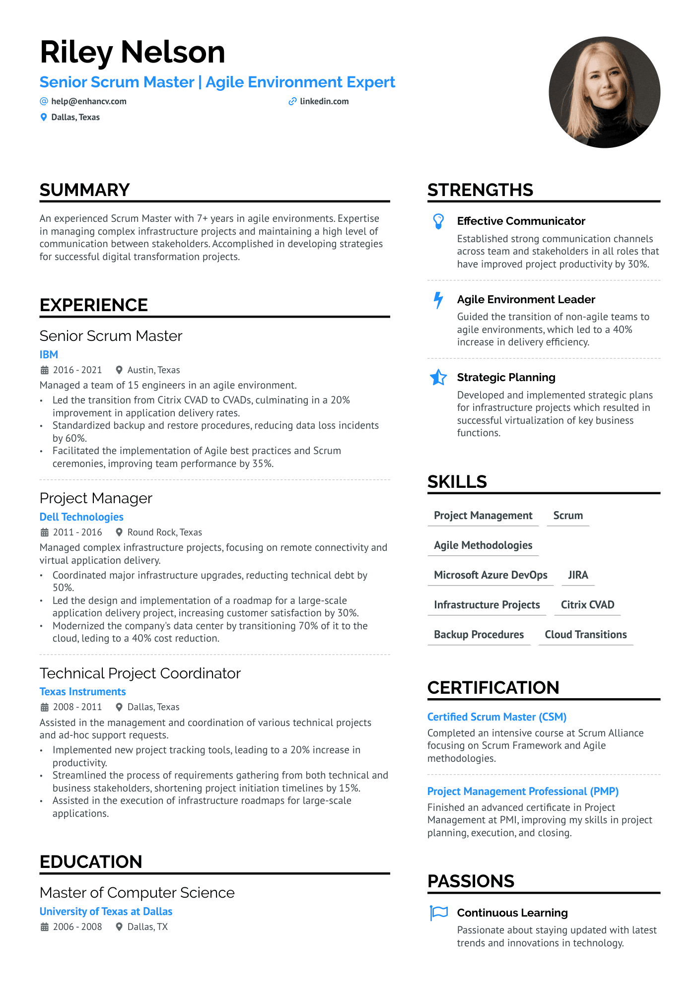 Senior Scrum Master Resume Example