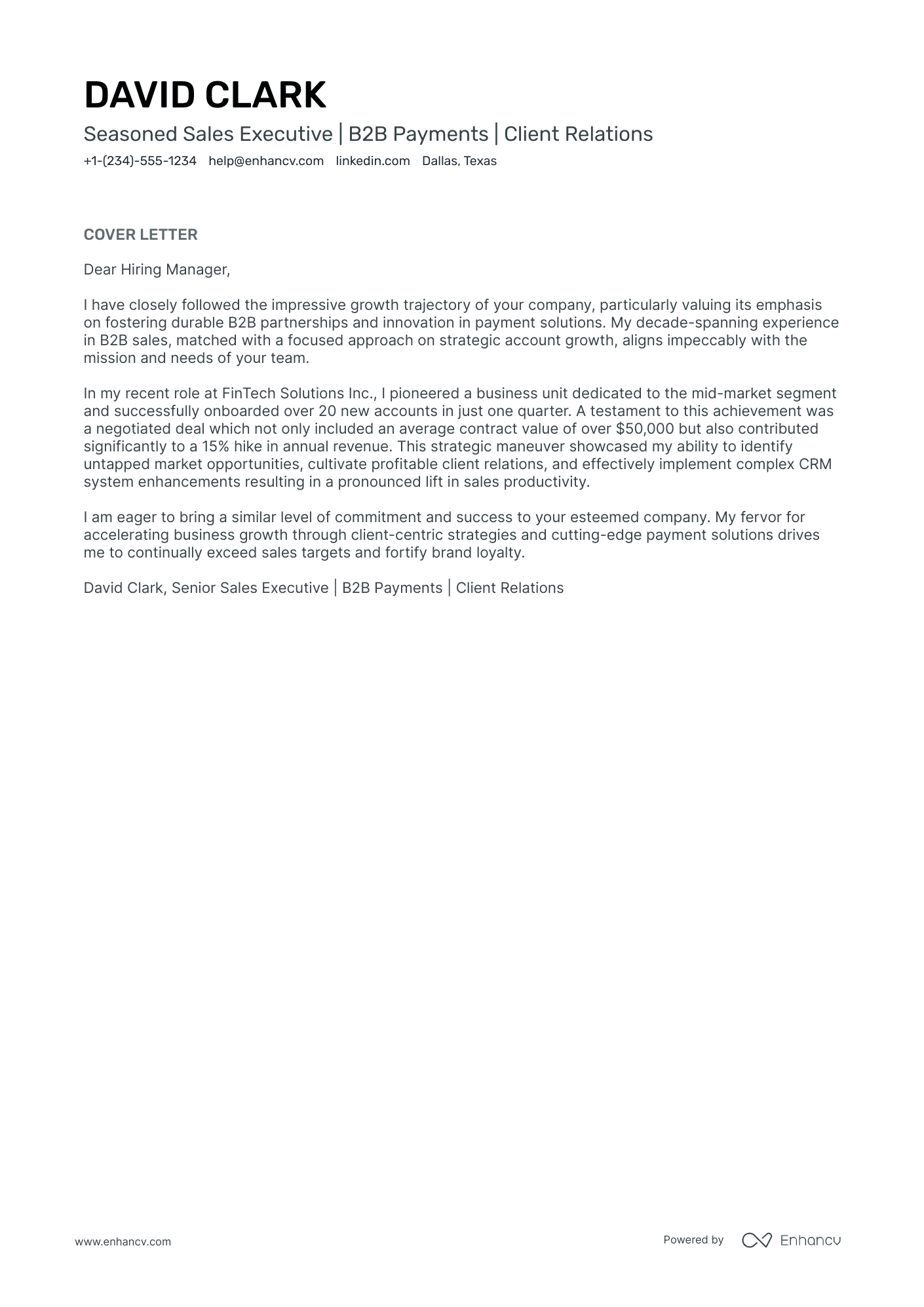 B2B Sales Resume Example