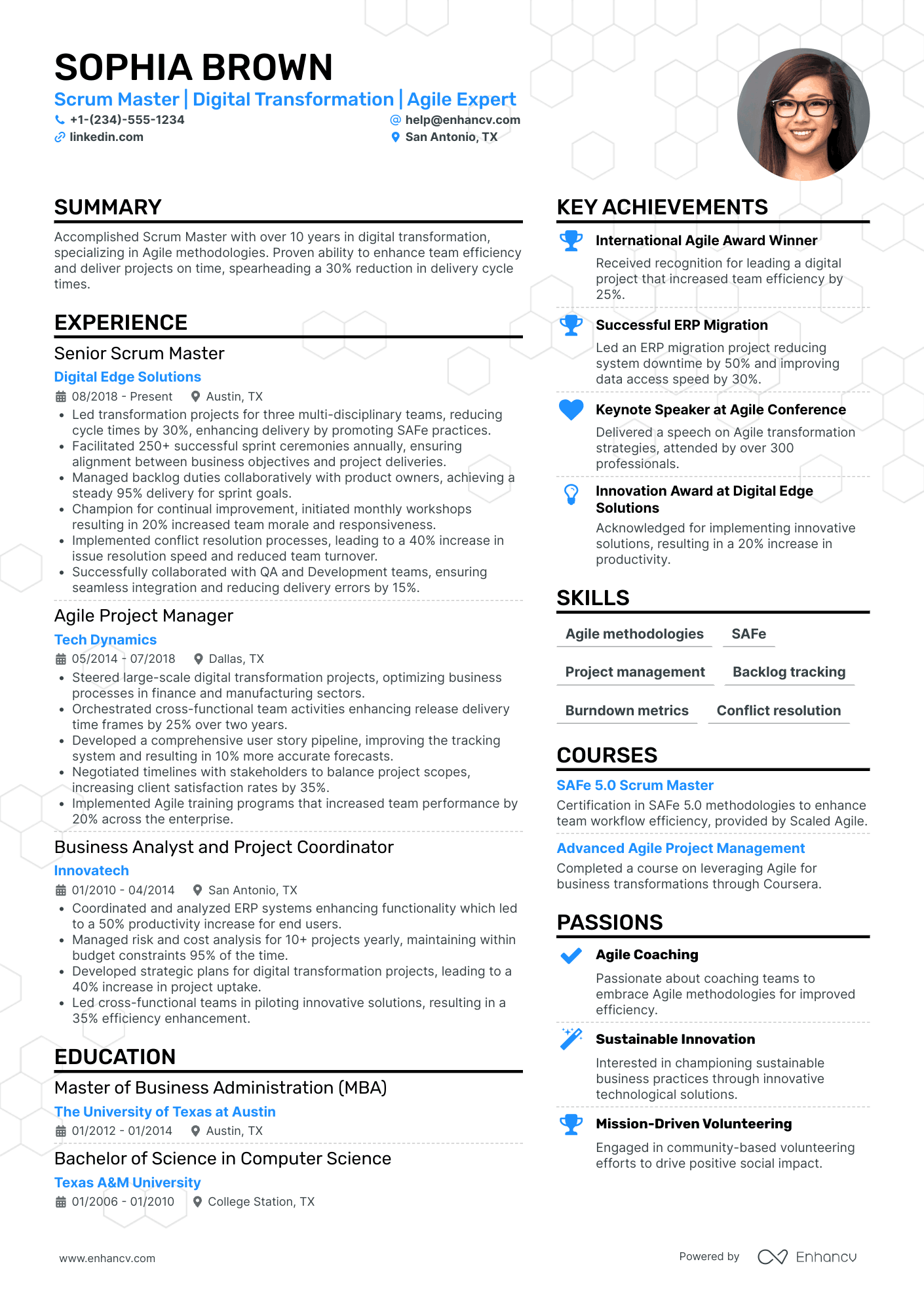 Digital Transformation Scrum Master Resume Example