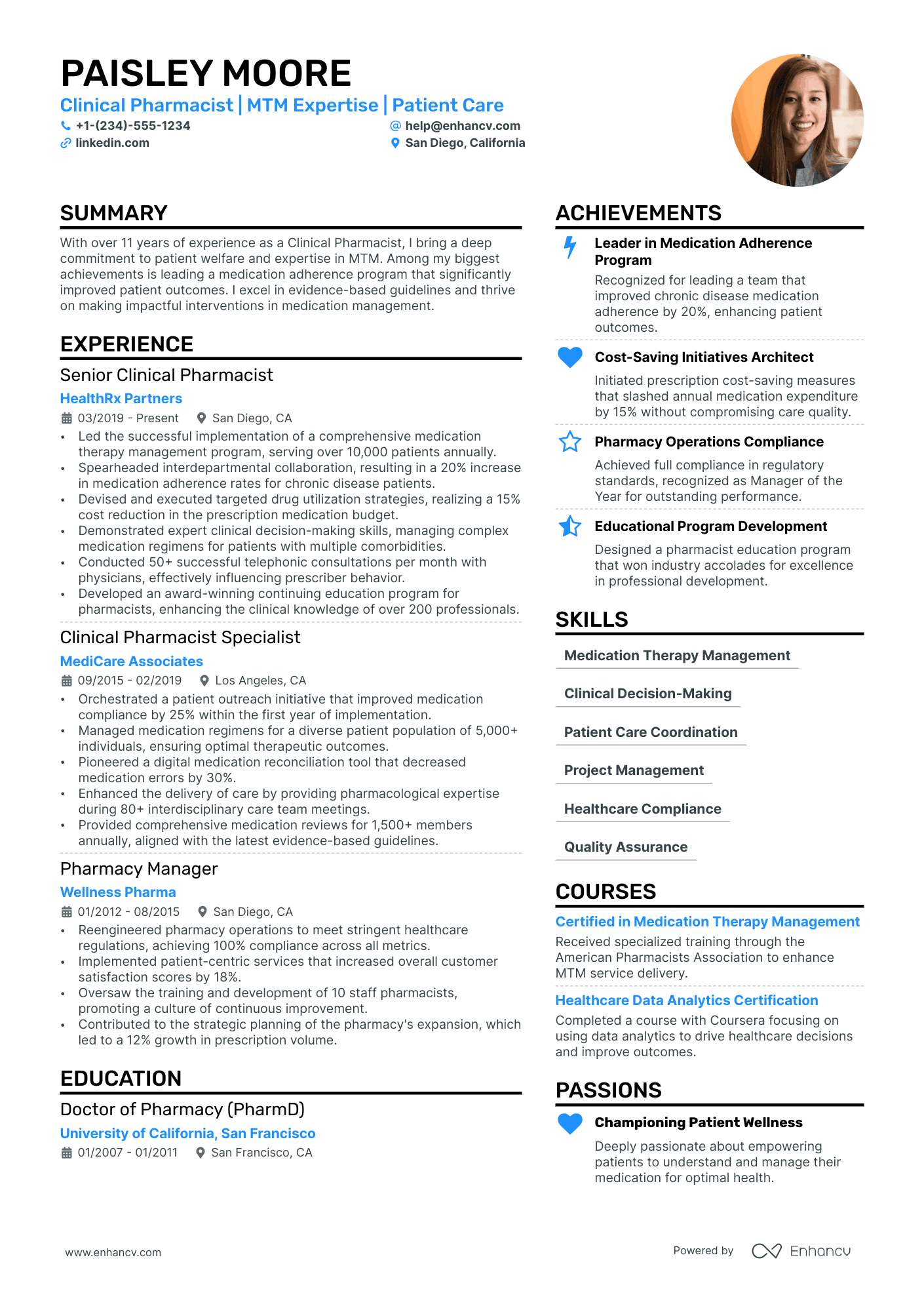 Clinical Pharmacist Resume Example