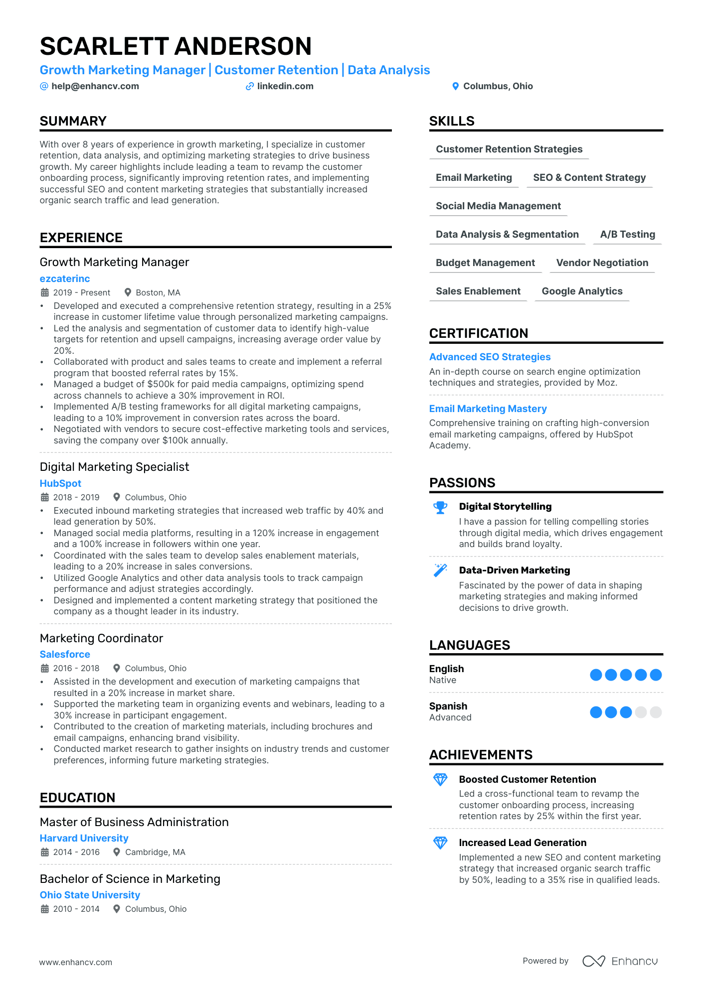 Growth Marketing Resume Example