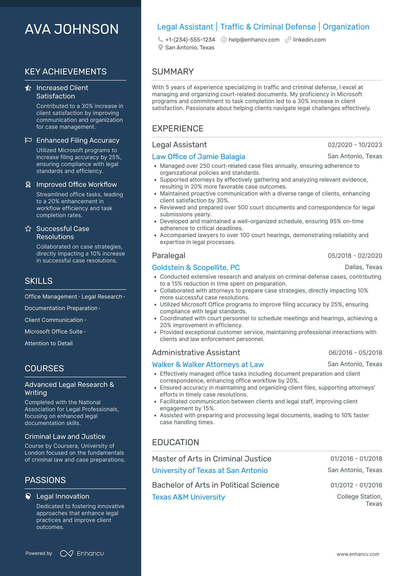 Criminal Defense Legal Assistant Resume Example
