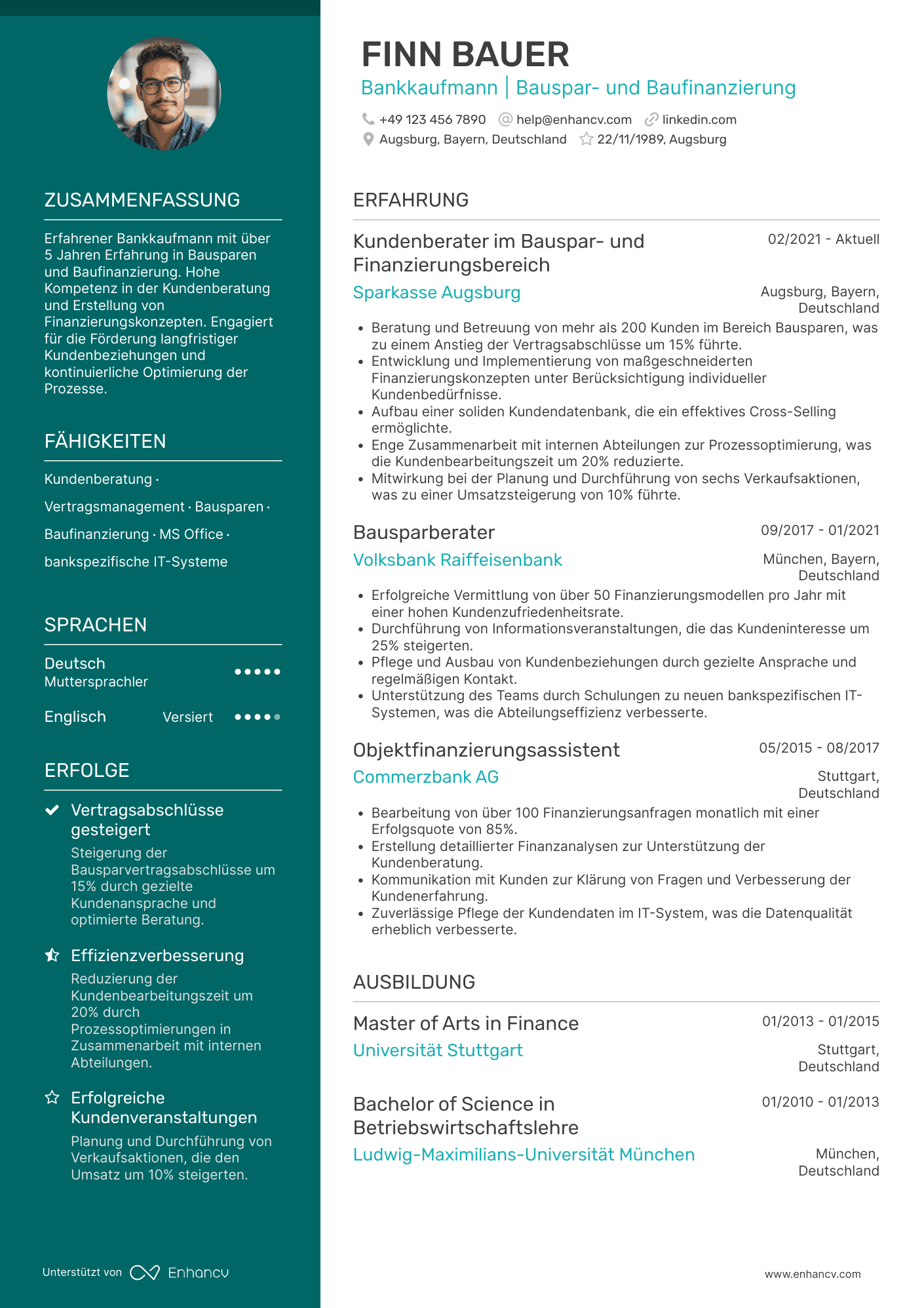 Lebenslauf in Bankkaufmann in der Bausparkasse