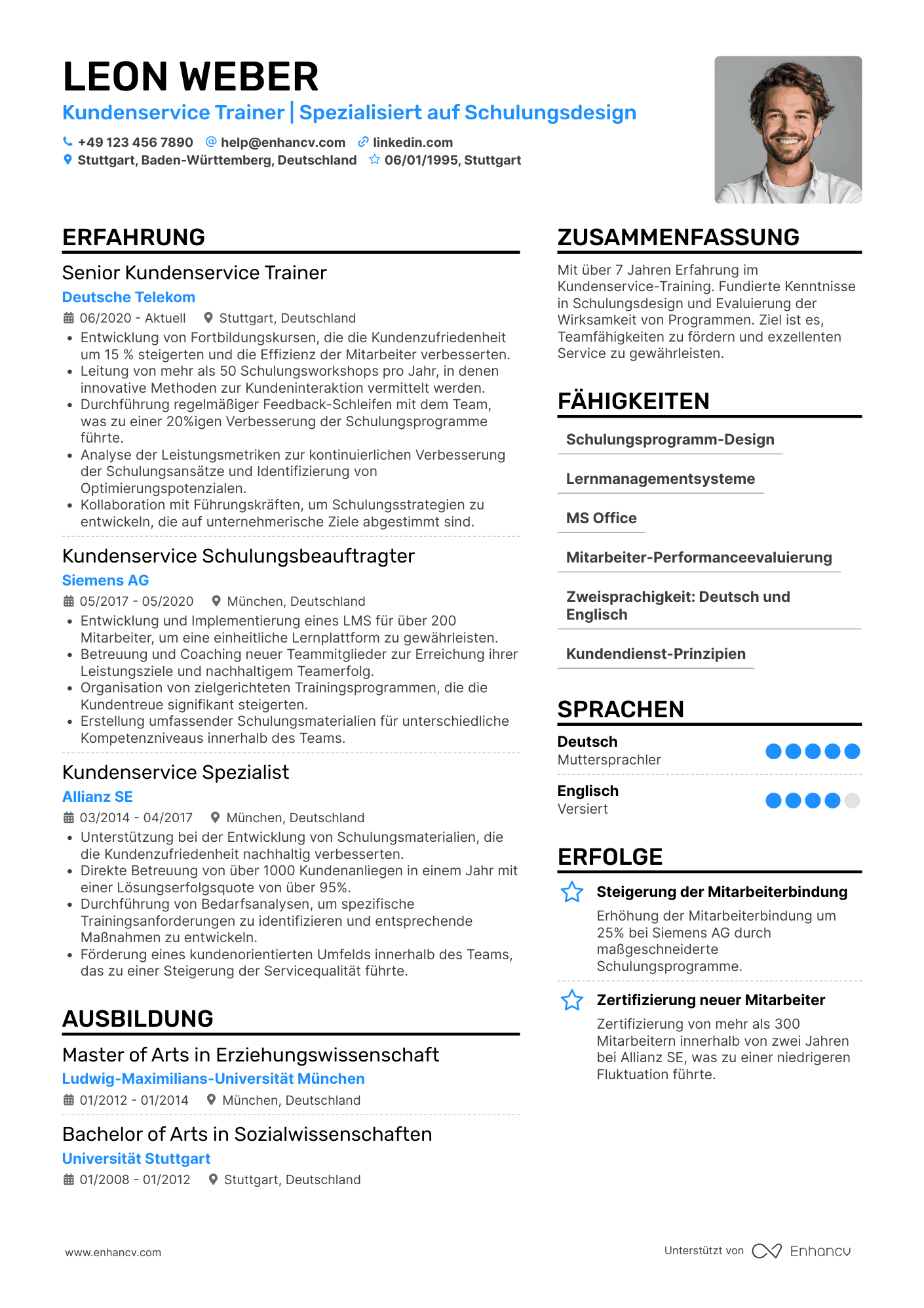 Lebenslauf als Kundenservice Trainer