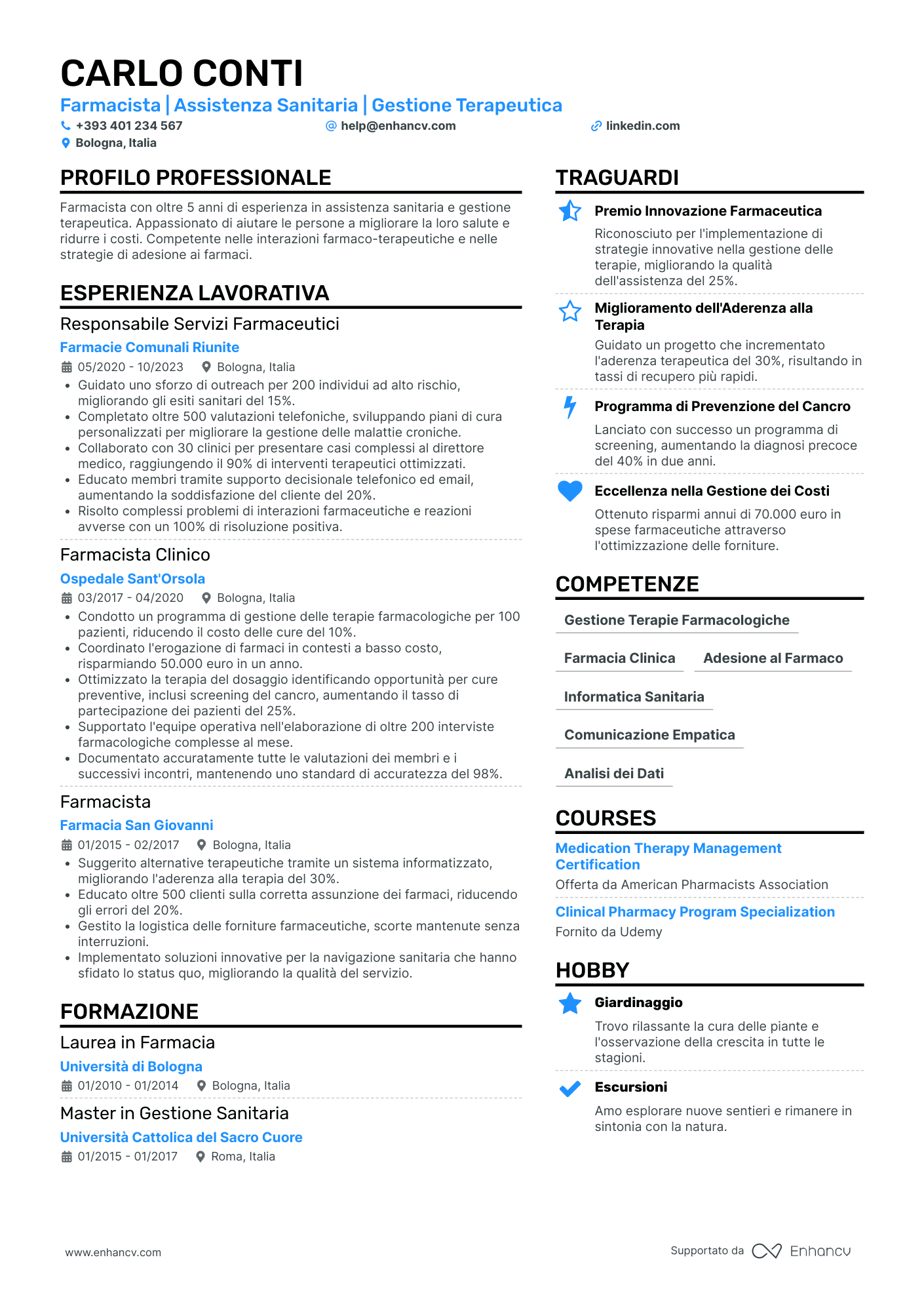 Curriculum di Farmacista Capo