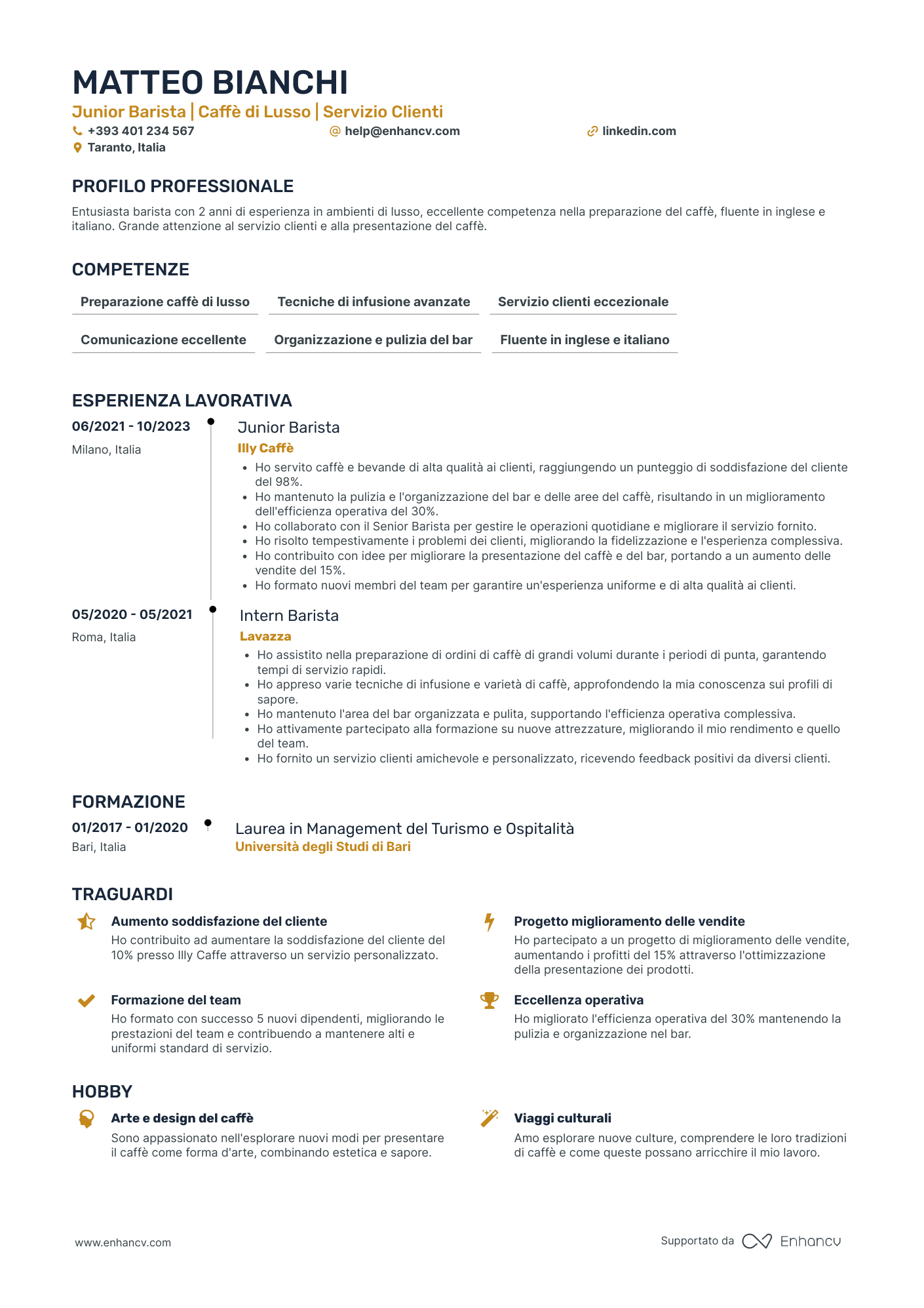 Curriculum di Barista Junior