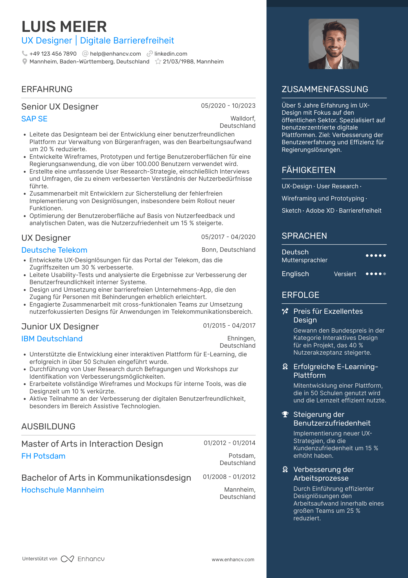 Lebenslauf in UX Designer für Regierung