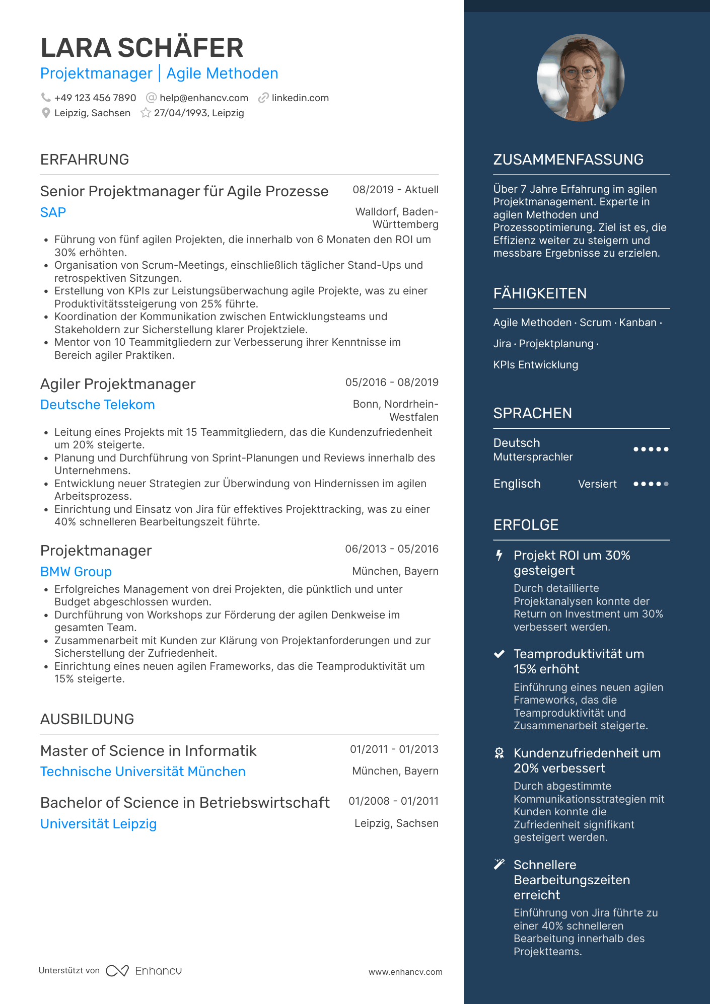 Lebenslauf als Projektmanager für agile Methoden