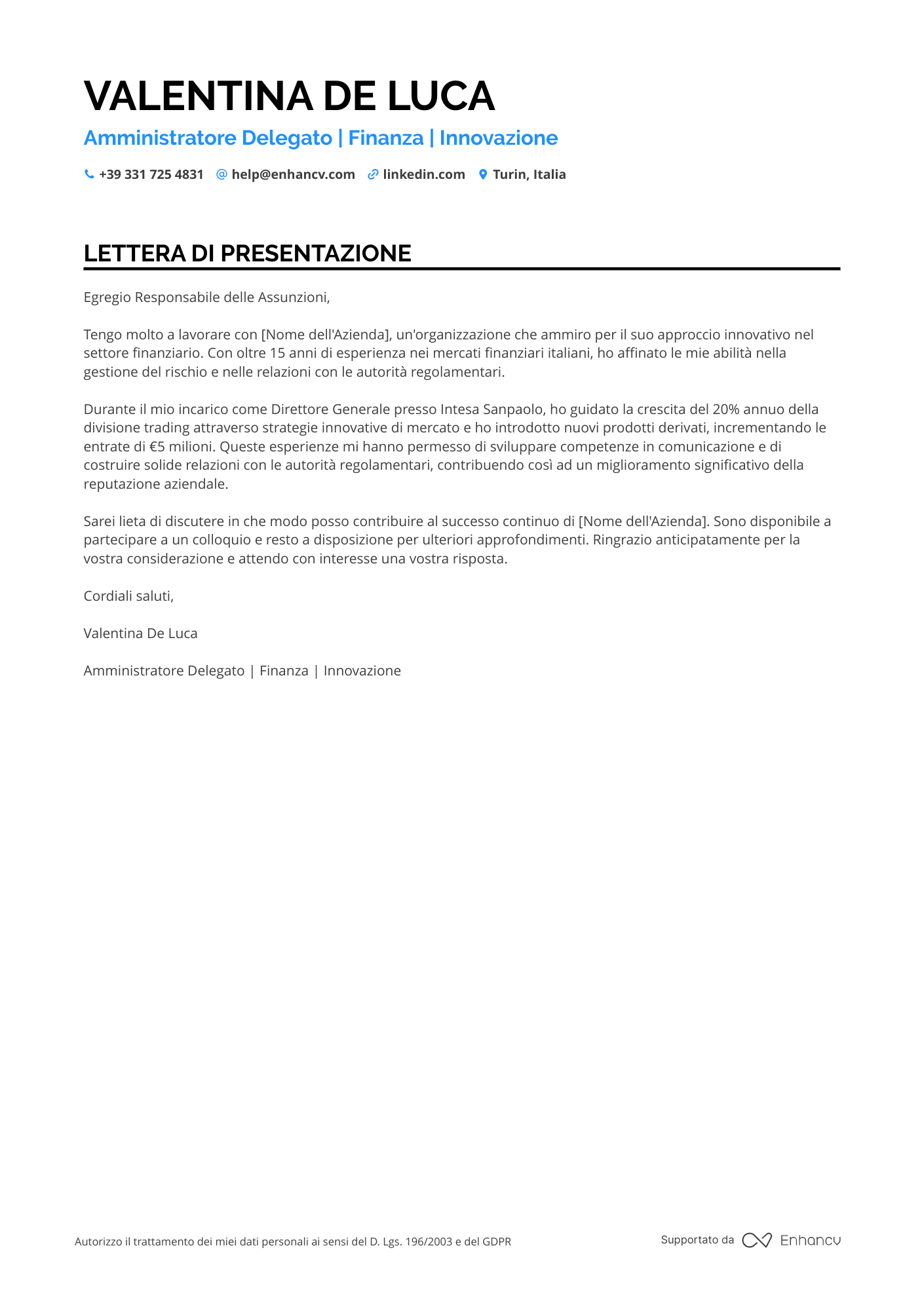 Amministratore Delegato nel Settore Finanziario