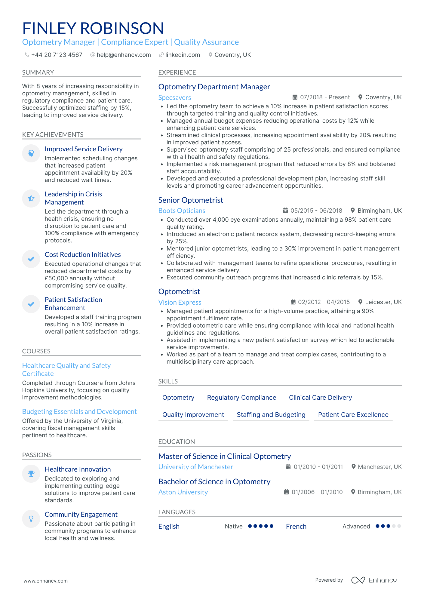 Experienced Optometry Practice Manager