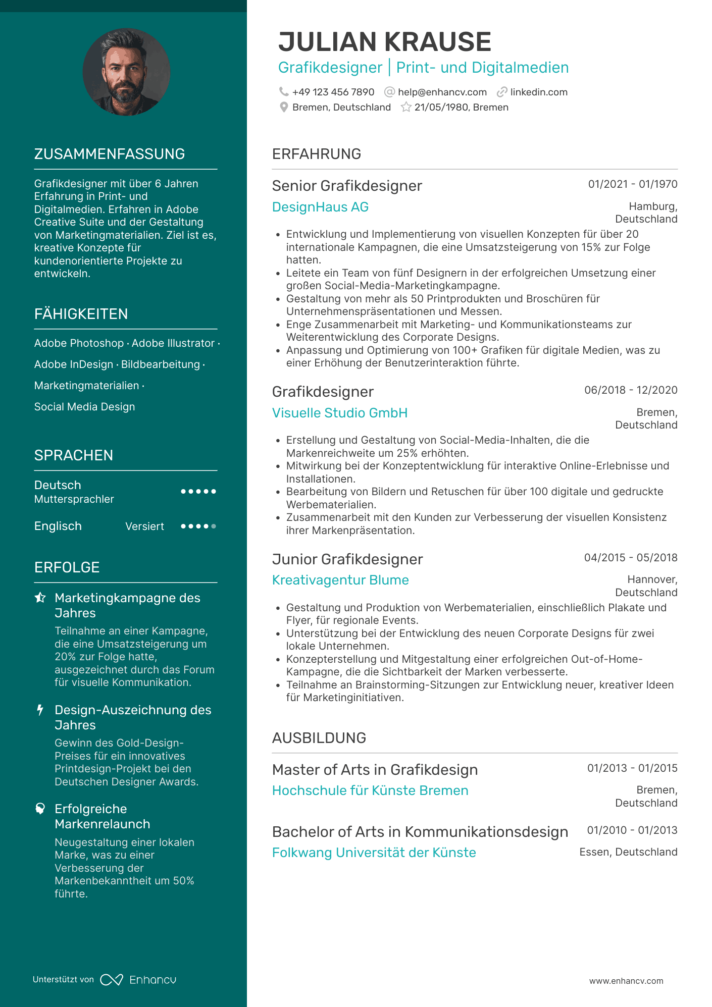 Lebenslauf als Grafikdesigner mit Berufserfahrung