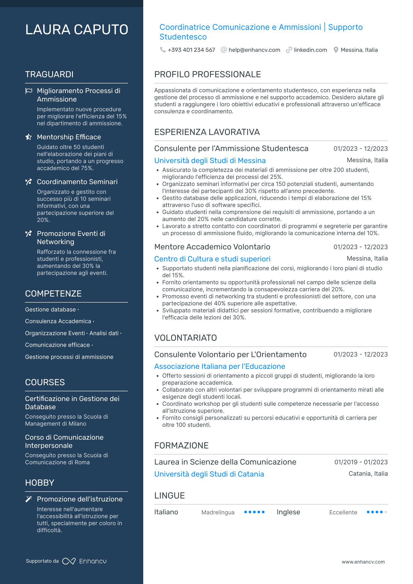 Curriculum di Tirocinio Universitario in Scienze della Comunicazione