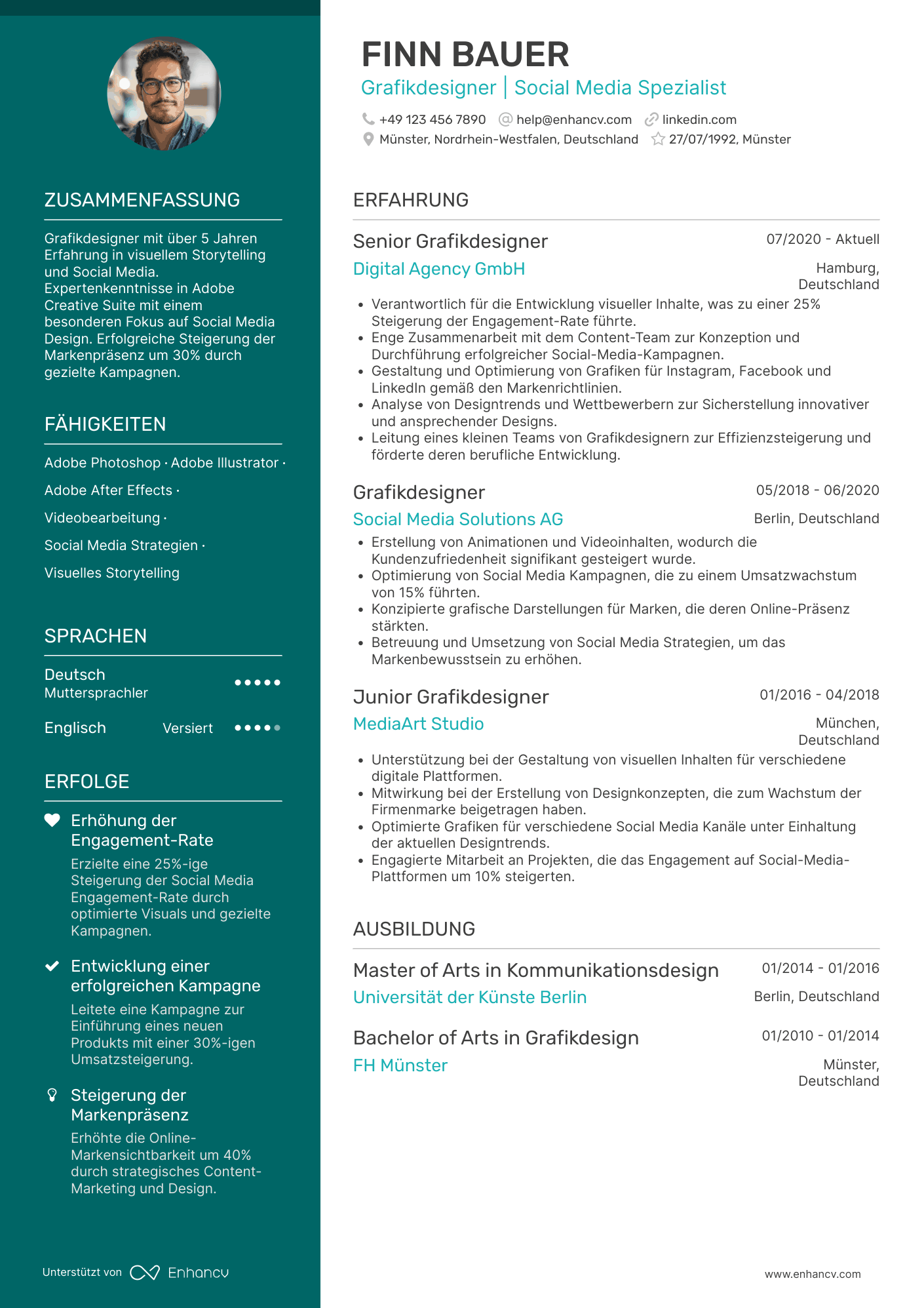 Lebenslauf als Grafikdesigner für Social Media