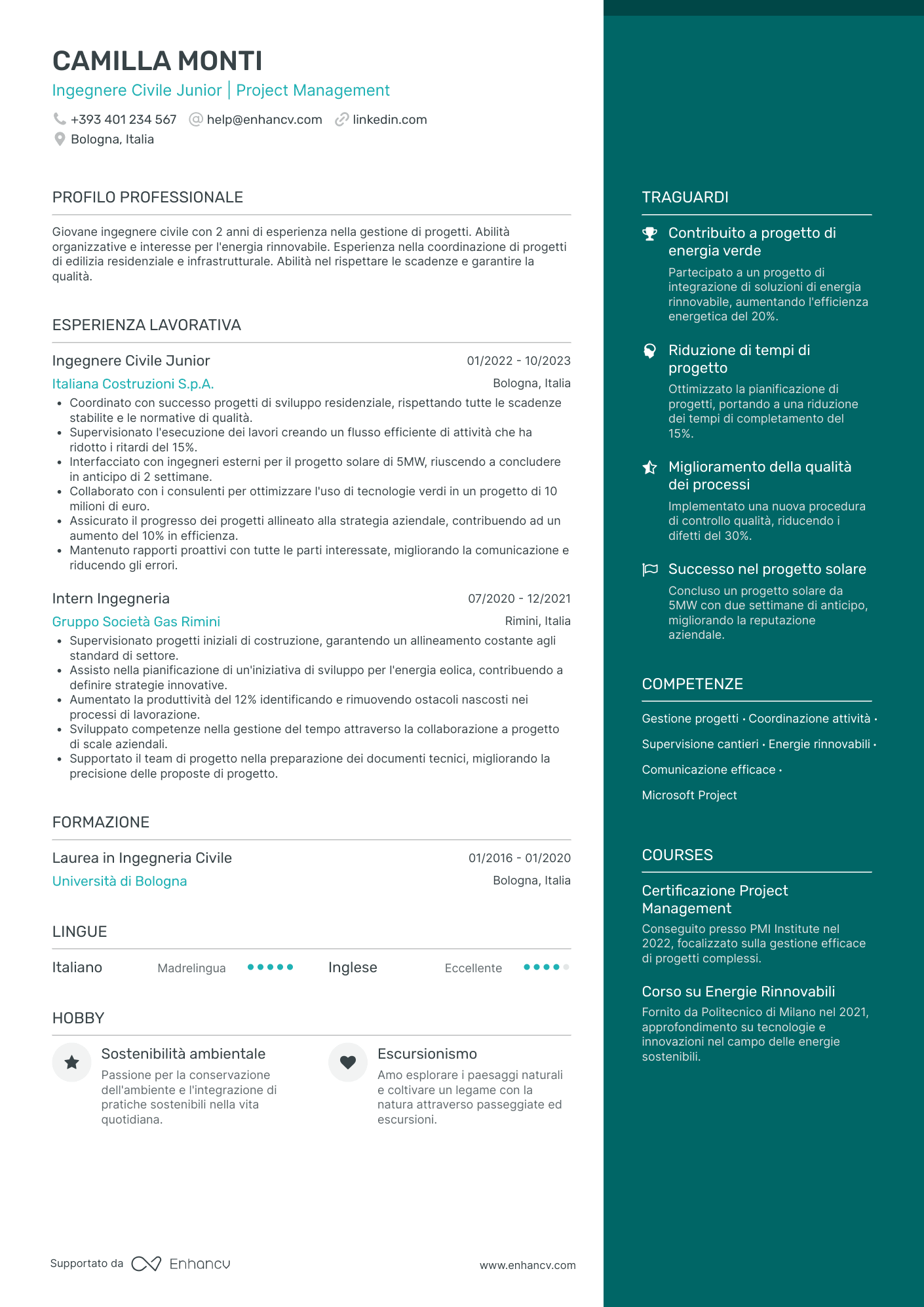 Curriculum di Ingegnere Civile Junior