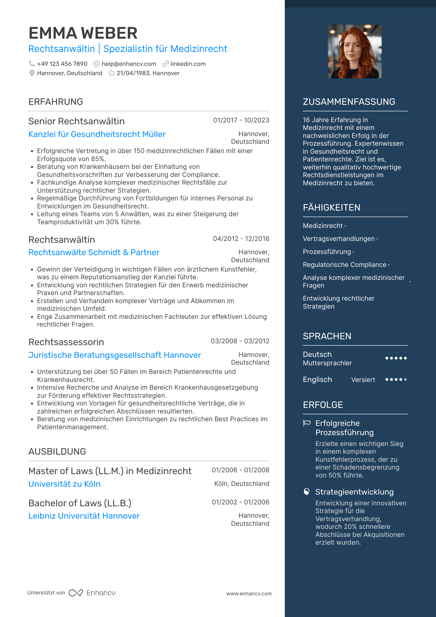 Lebenslauf als Rechtsanwalt für Medizinrecht